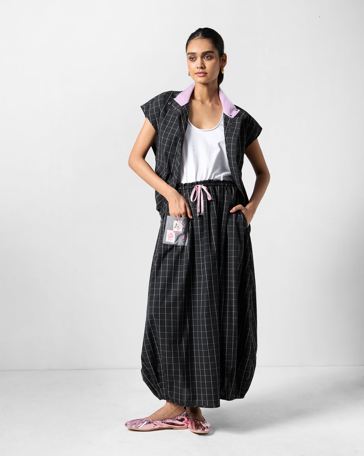 Renai Top - Checked Yarn-Dyed Cotton Relaxed Fit