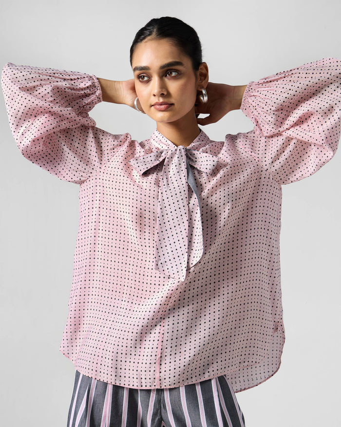 Spring Tie Shirt - Pink & Charcoal Printed