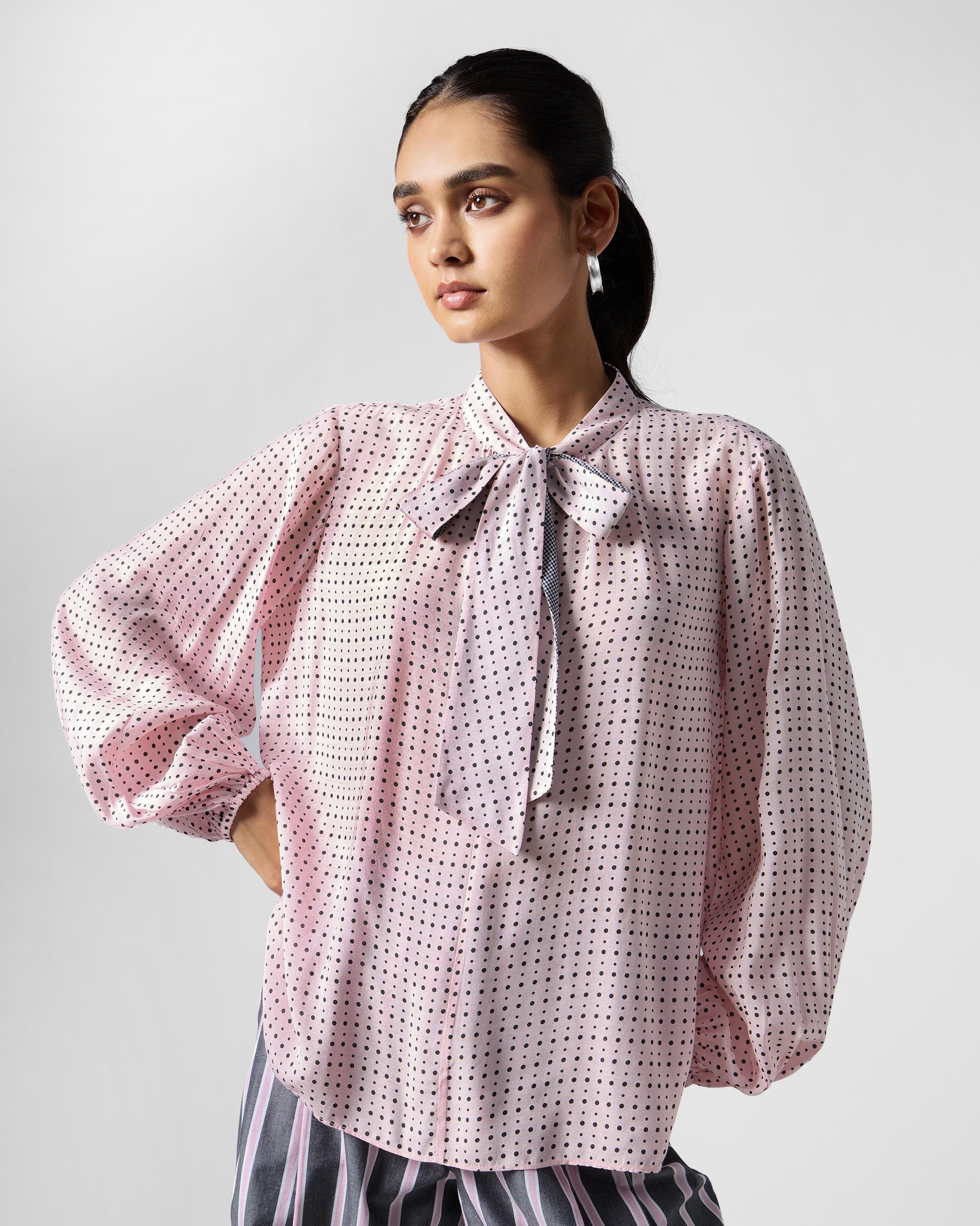 Spring Tie Shirt - Pink & Charcoal Printed
