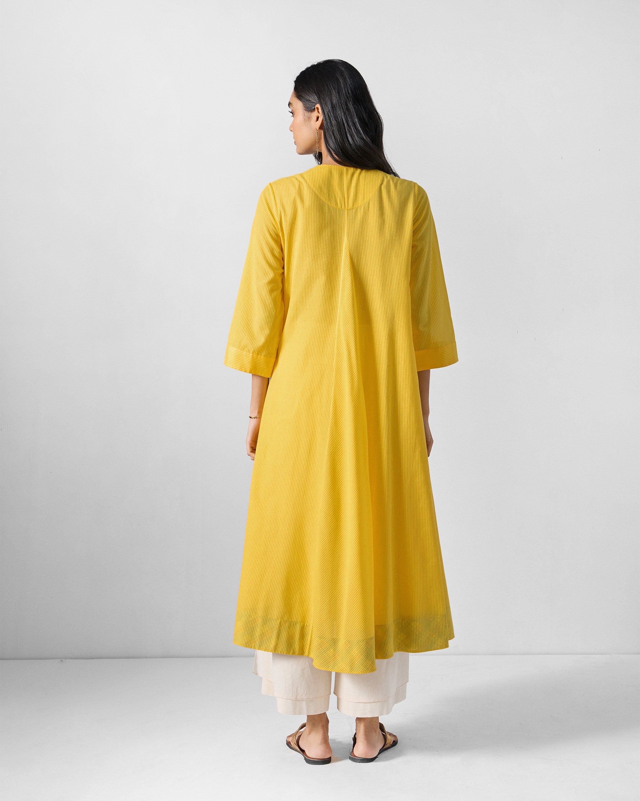 Lama Smocked Kurta - Yellow Stripes