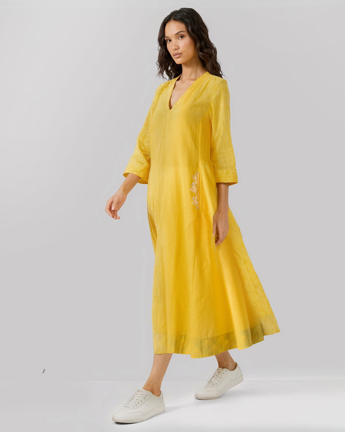 Lama Smocked Kurta - Striped Yarn-Dyed Cotton Relaxed Fit