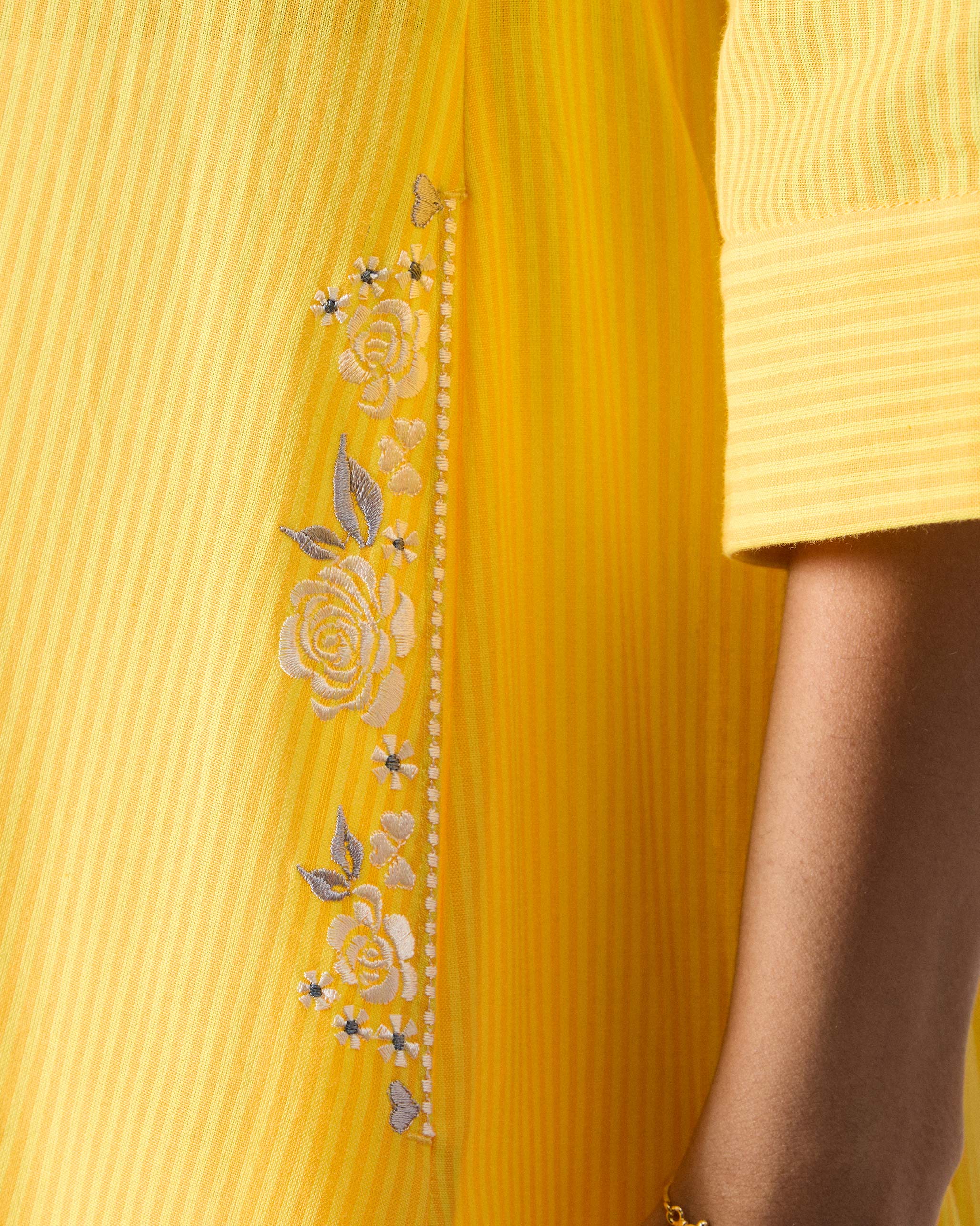Lama Smocked Kurta - Yellow Stripes