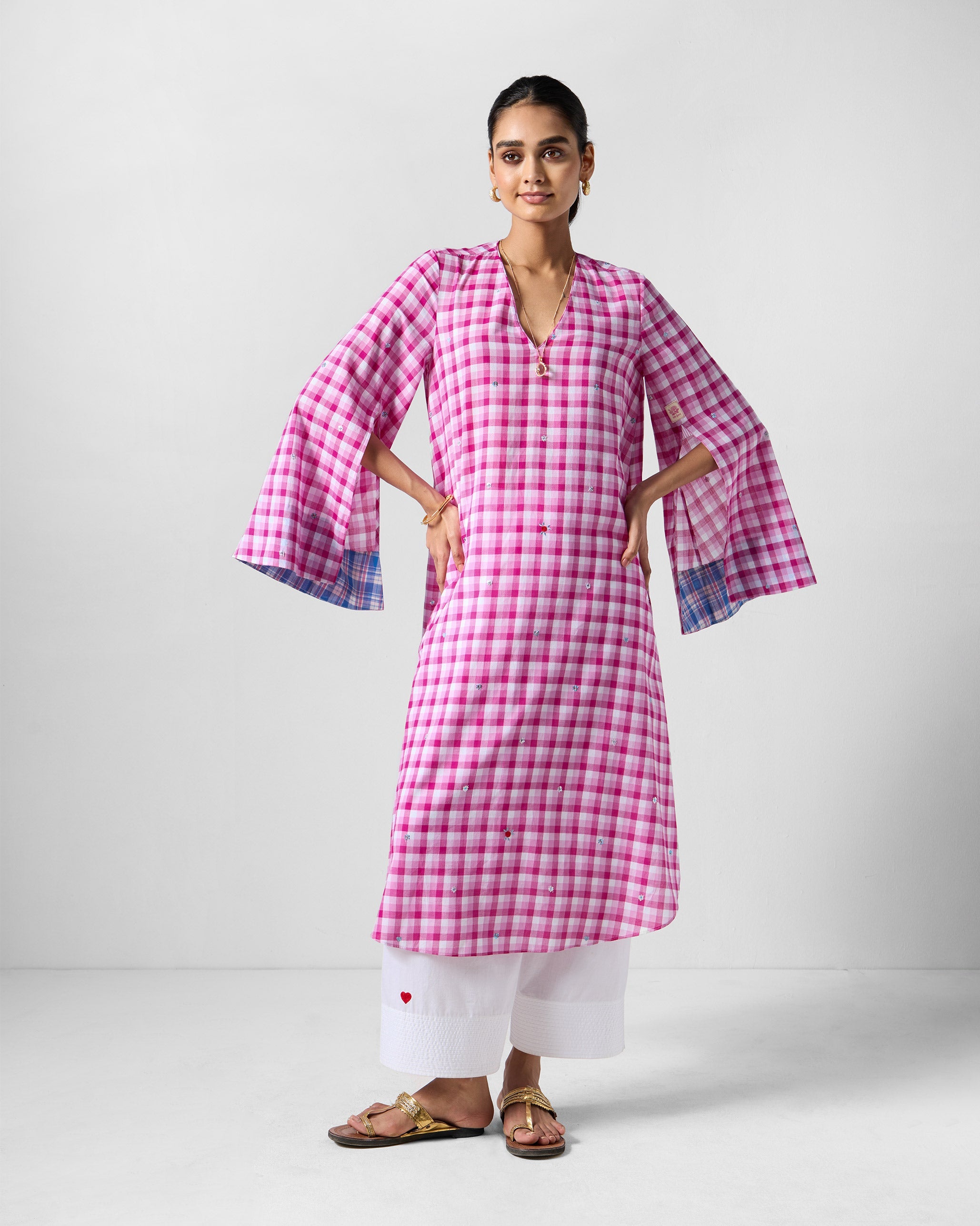 Amaya Tunic - Pink & White Embroidered
