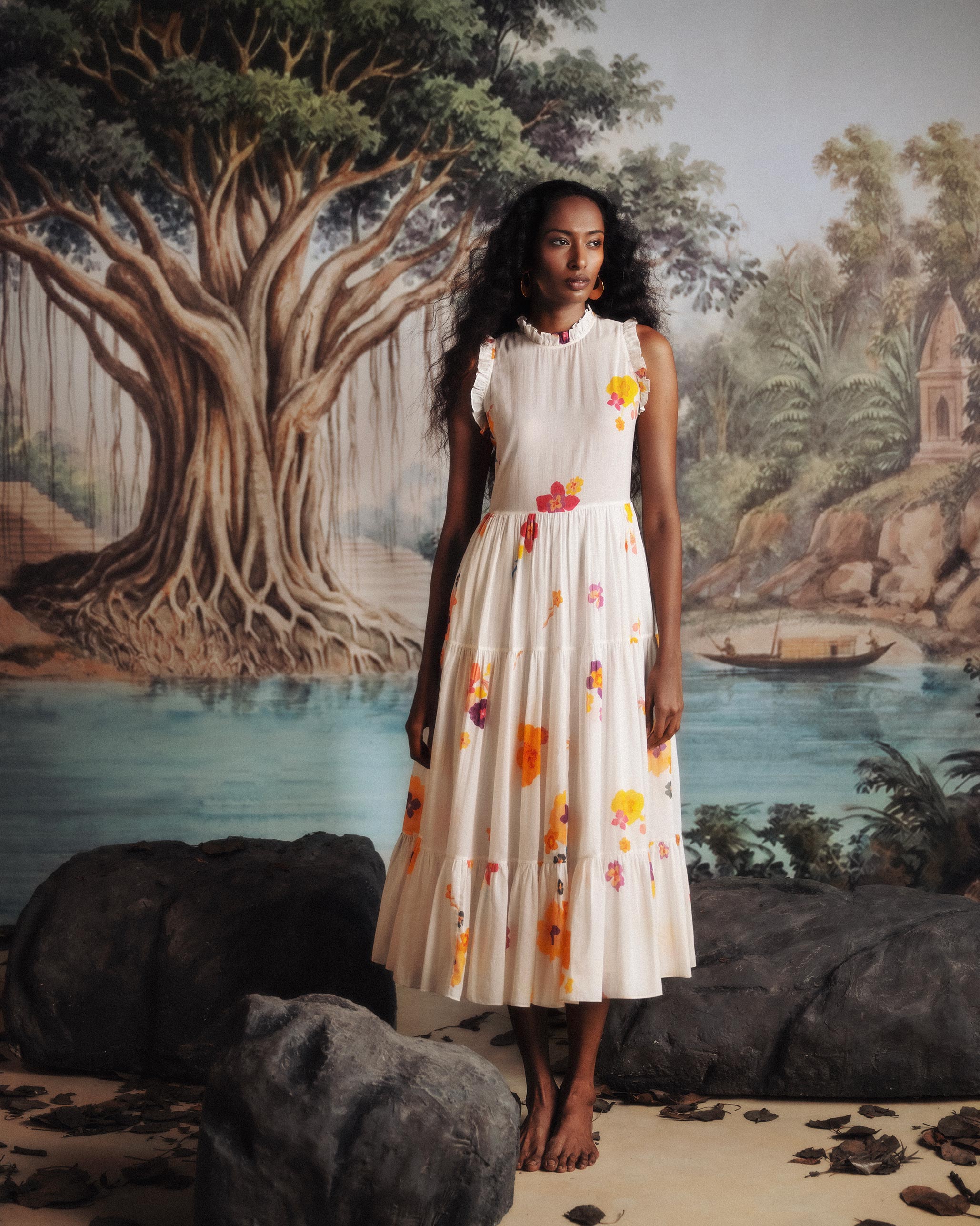 Reah Dress - Printed Cotton Kora Relaxed Fit