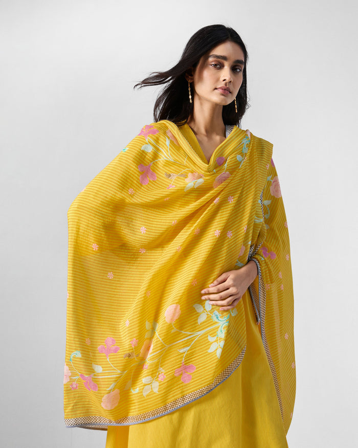 Ganga Buta Dupatta - Yellow & Multicolor Printed