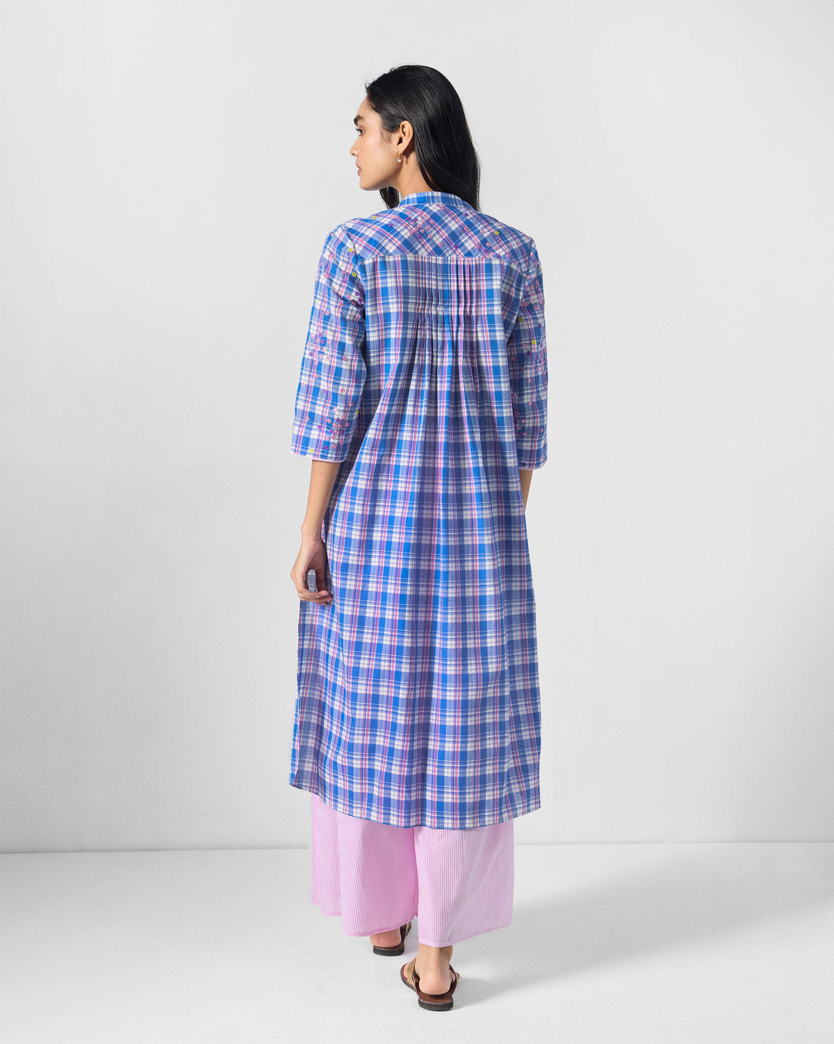Eka Kurta - Blue & Pink Embroidered