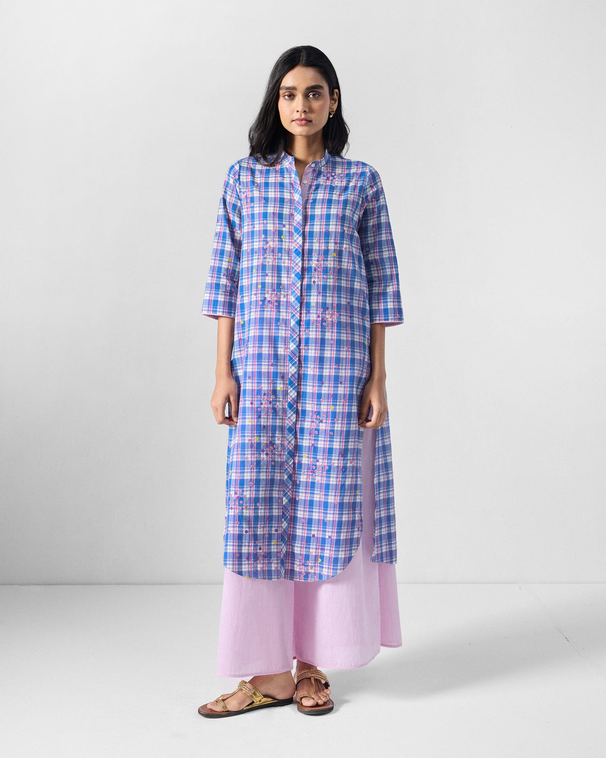Eka Kurta - Blue & Pink Embroidered