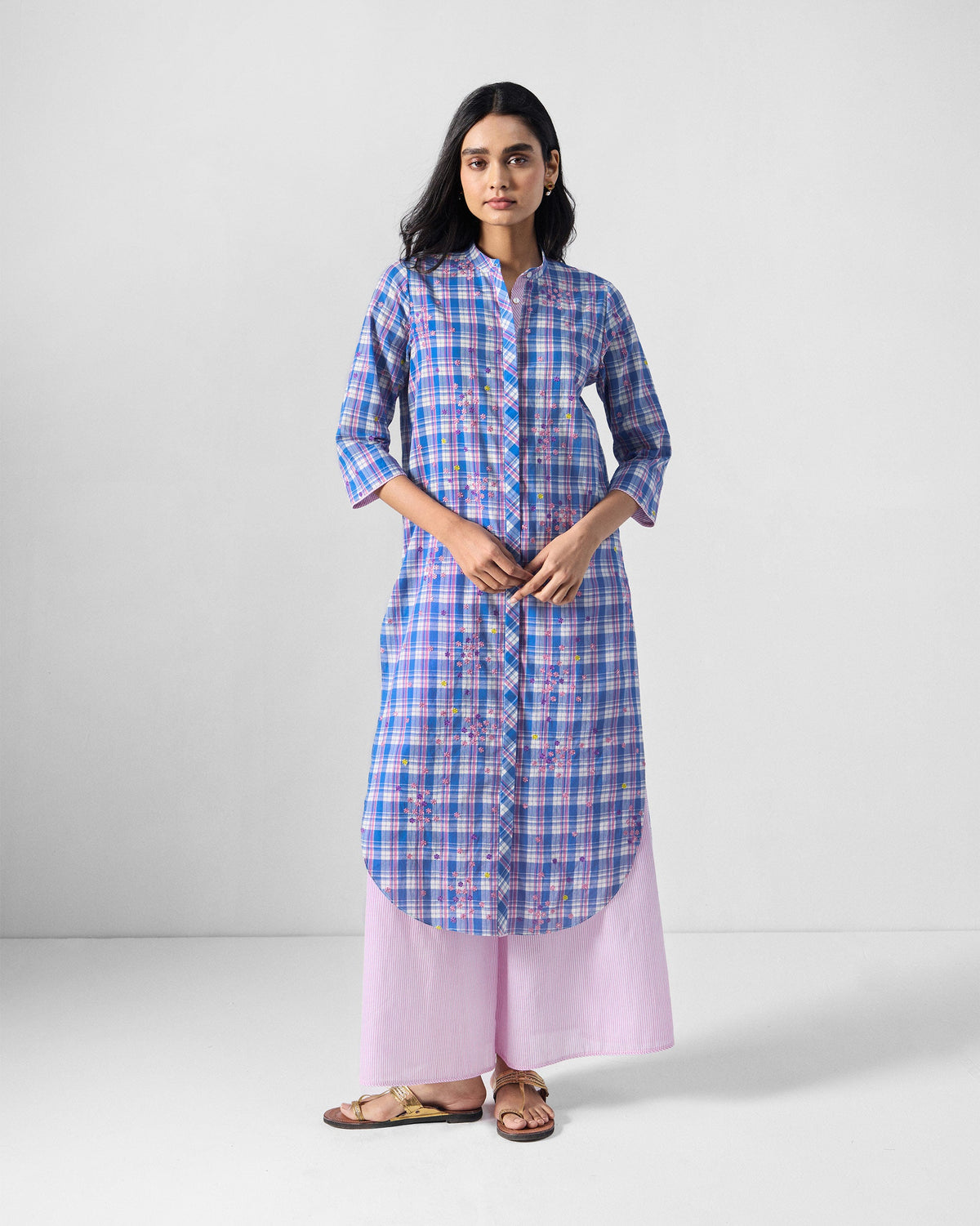 Eka Kurta - Blue & Pink Embroidered