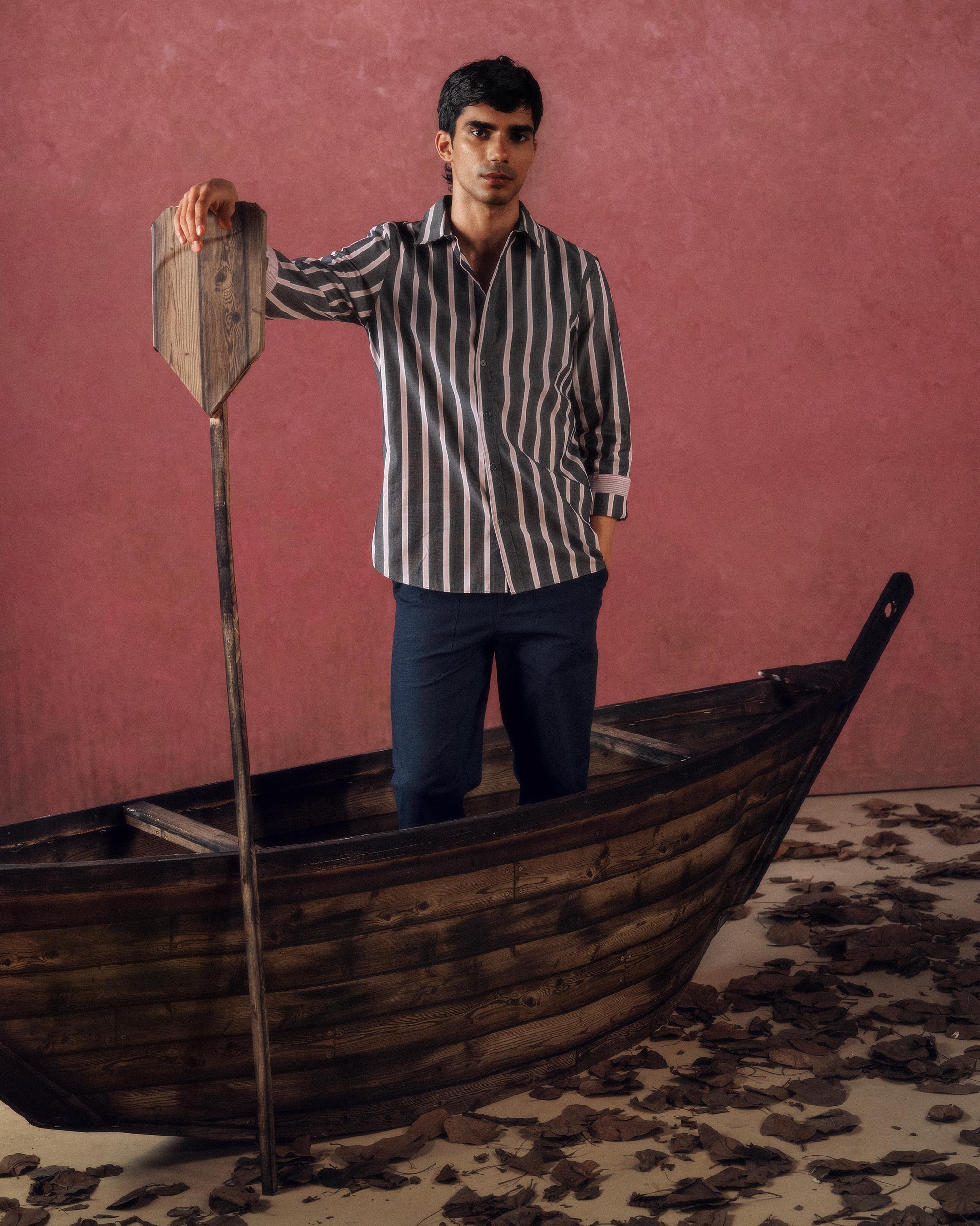 Classic Shirt - Charcoal & Pink Striped