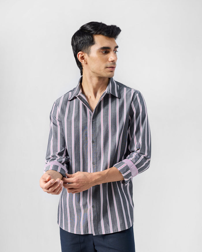 Classic Shirt - Charcoal & Pink Striped