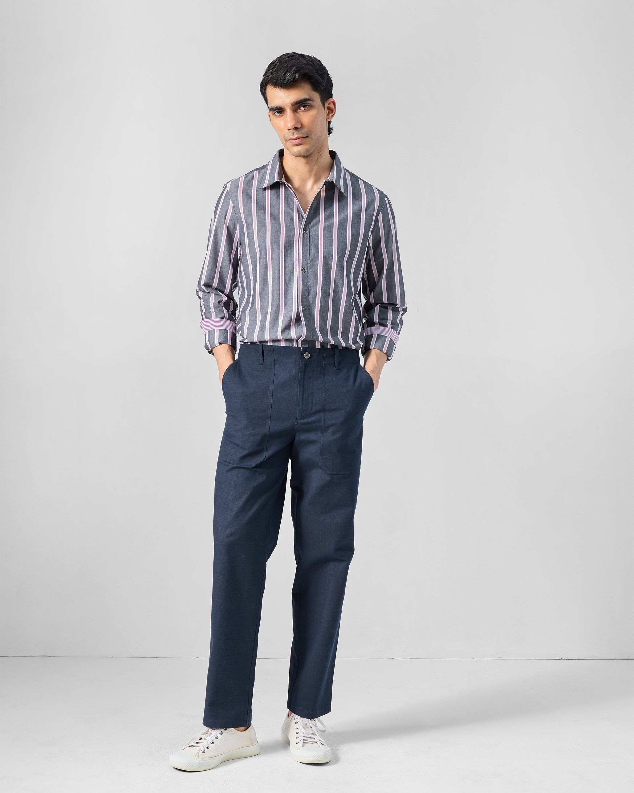 Classic Shirt - Charcoal & Pink Striped