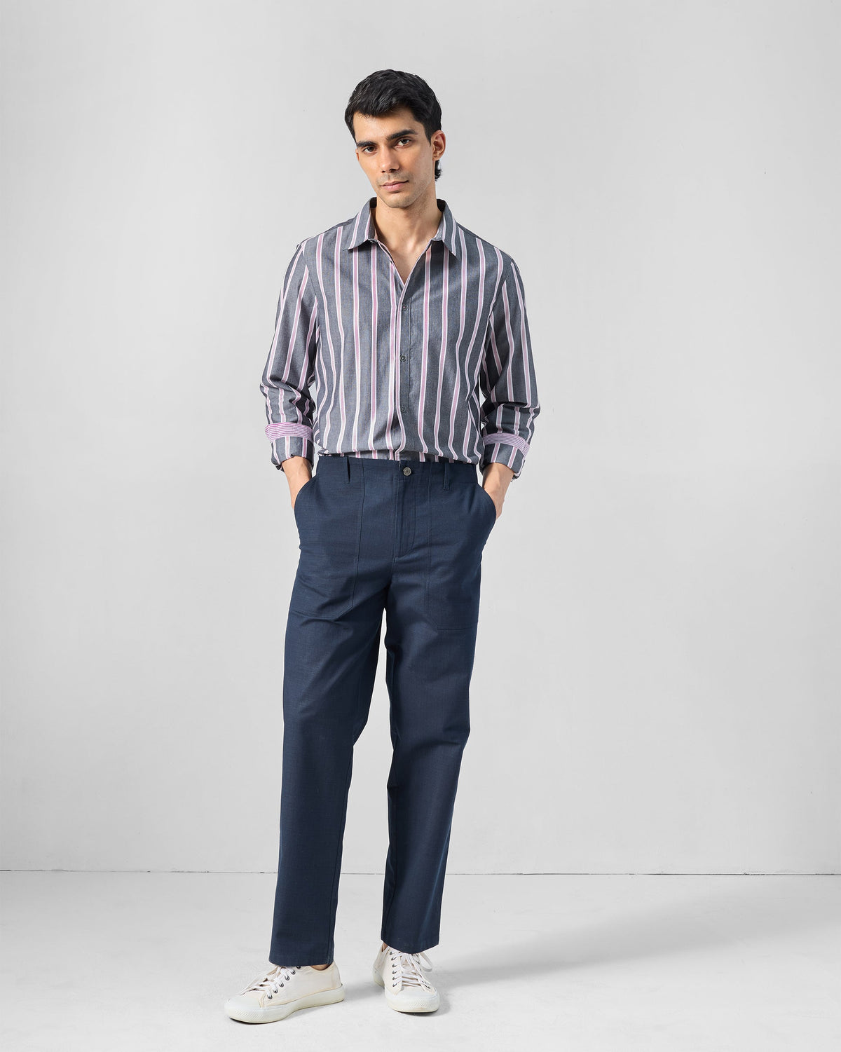 Classic Shirt - Charcoal & Pink Striped