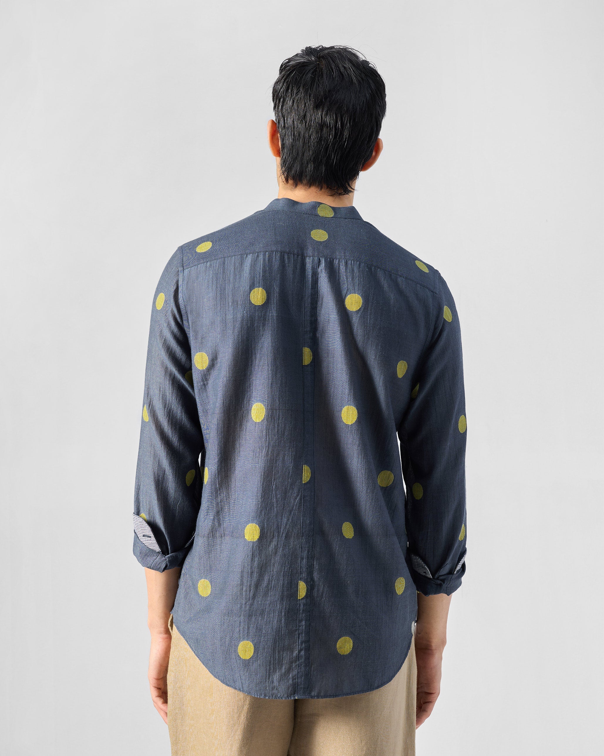 Nawab Shirt - Charcoal & Yellow Jamdani