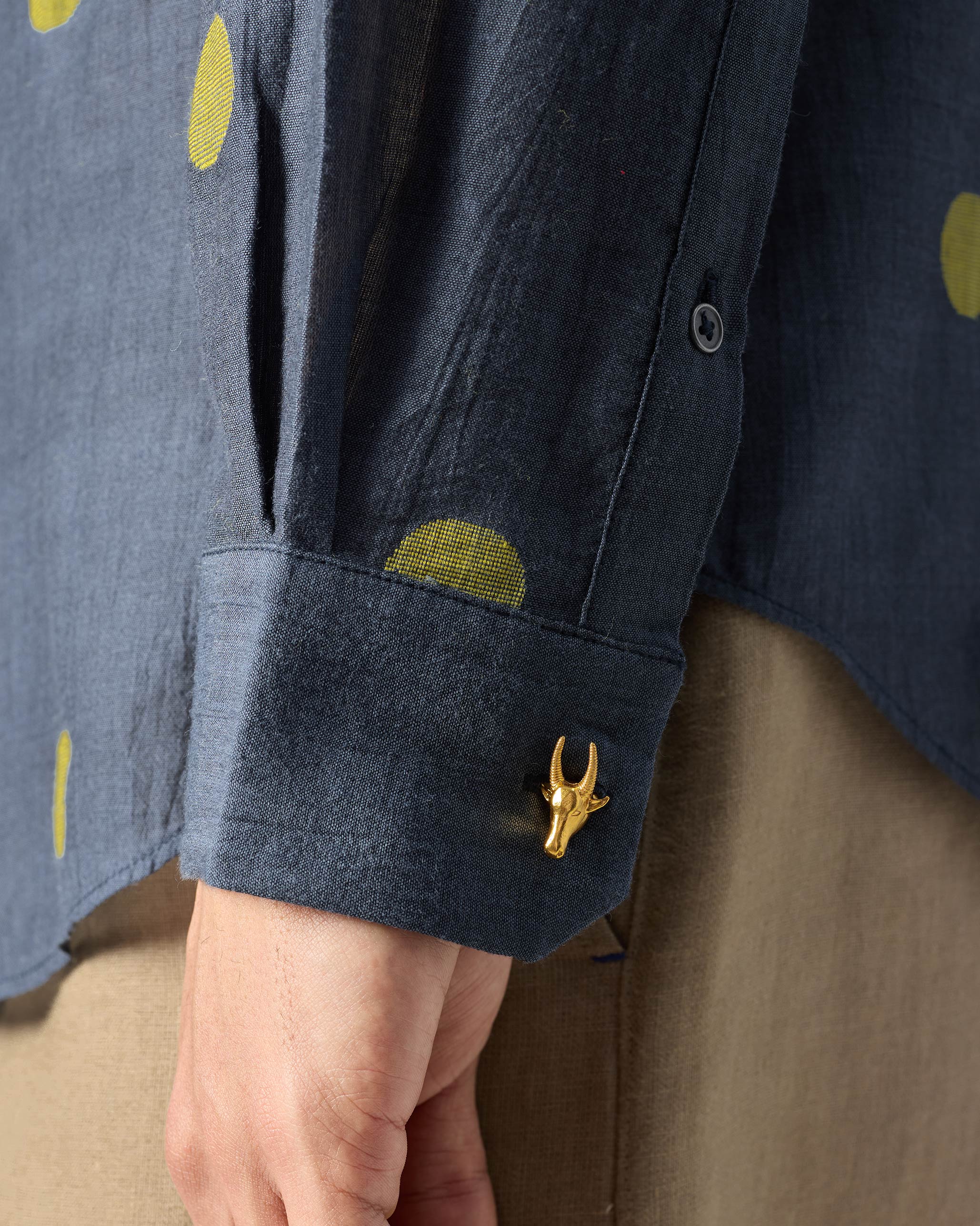 Nawab Shirt - Charcoal & Yellow Jamdani