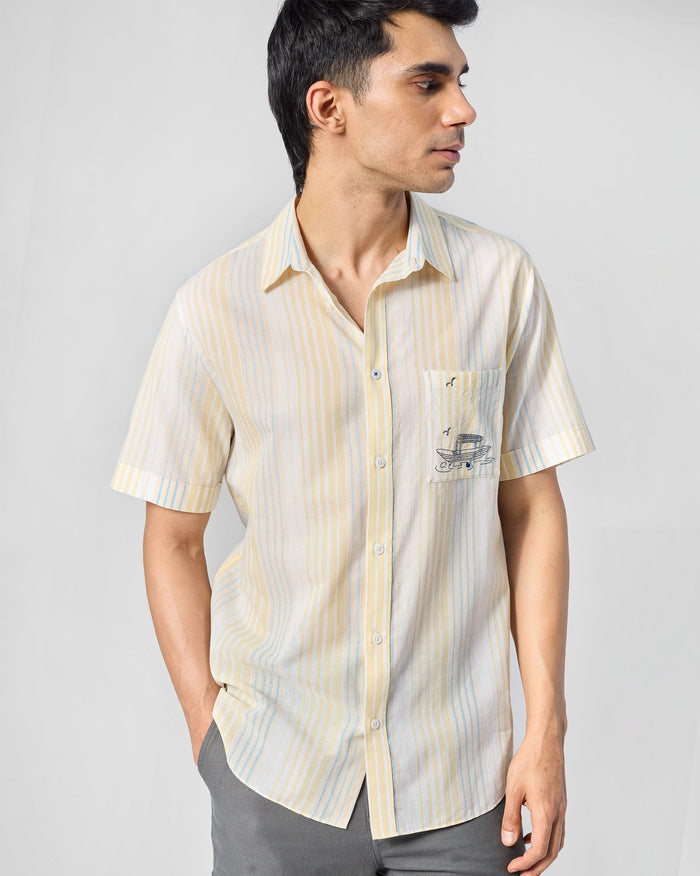 Flow Half Sleeve Shirt - Yellow & Blue Striped