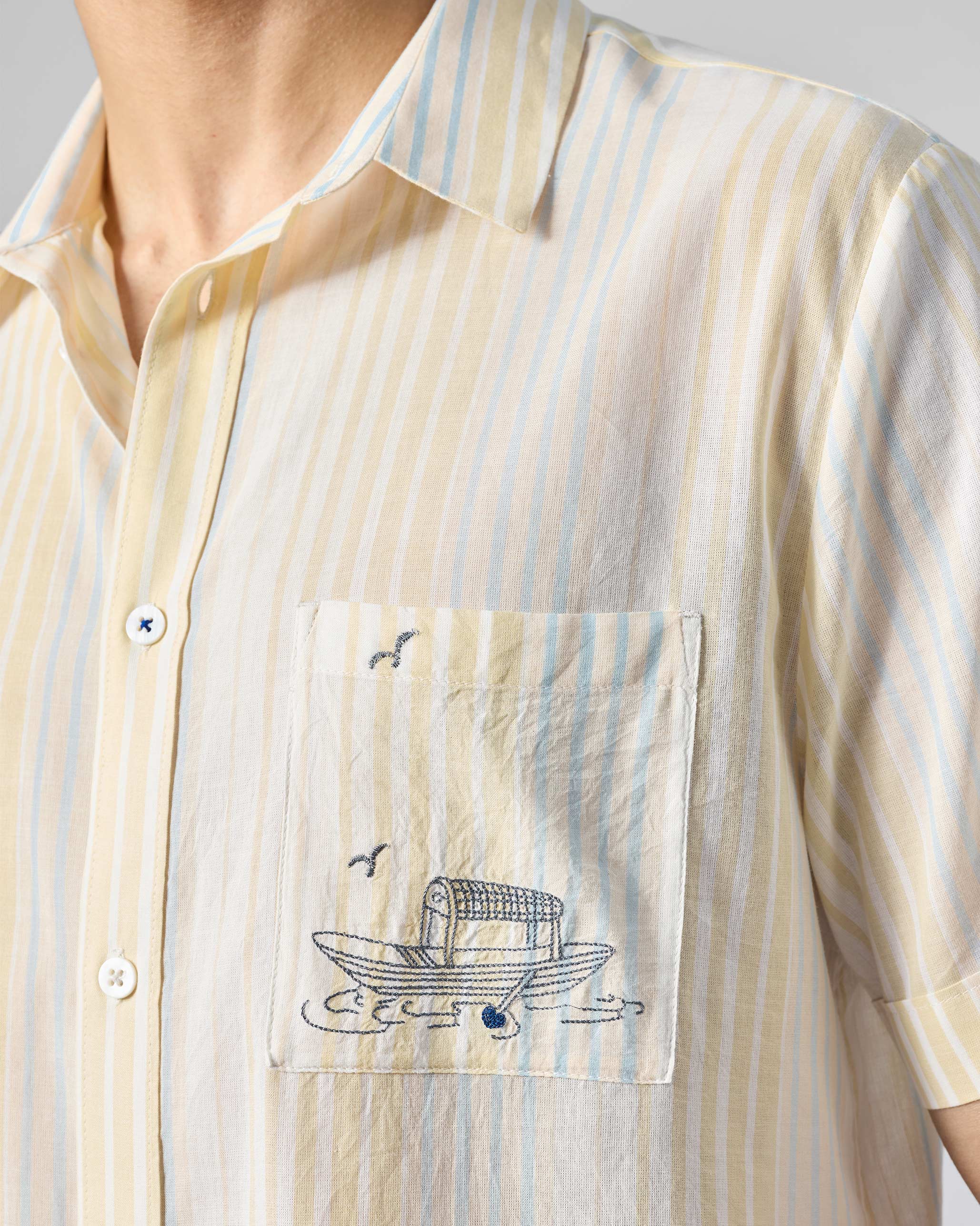 Flow Half Sleeve Shirt - Yellow & Blue Striped
