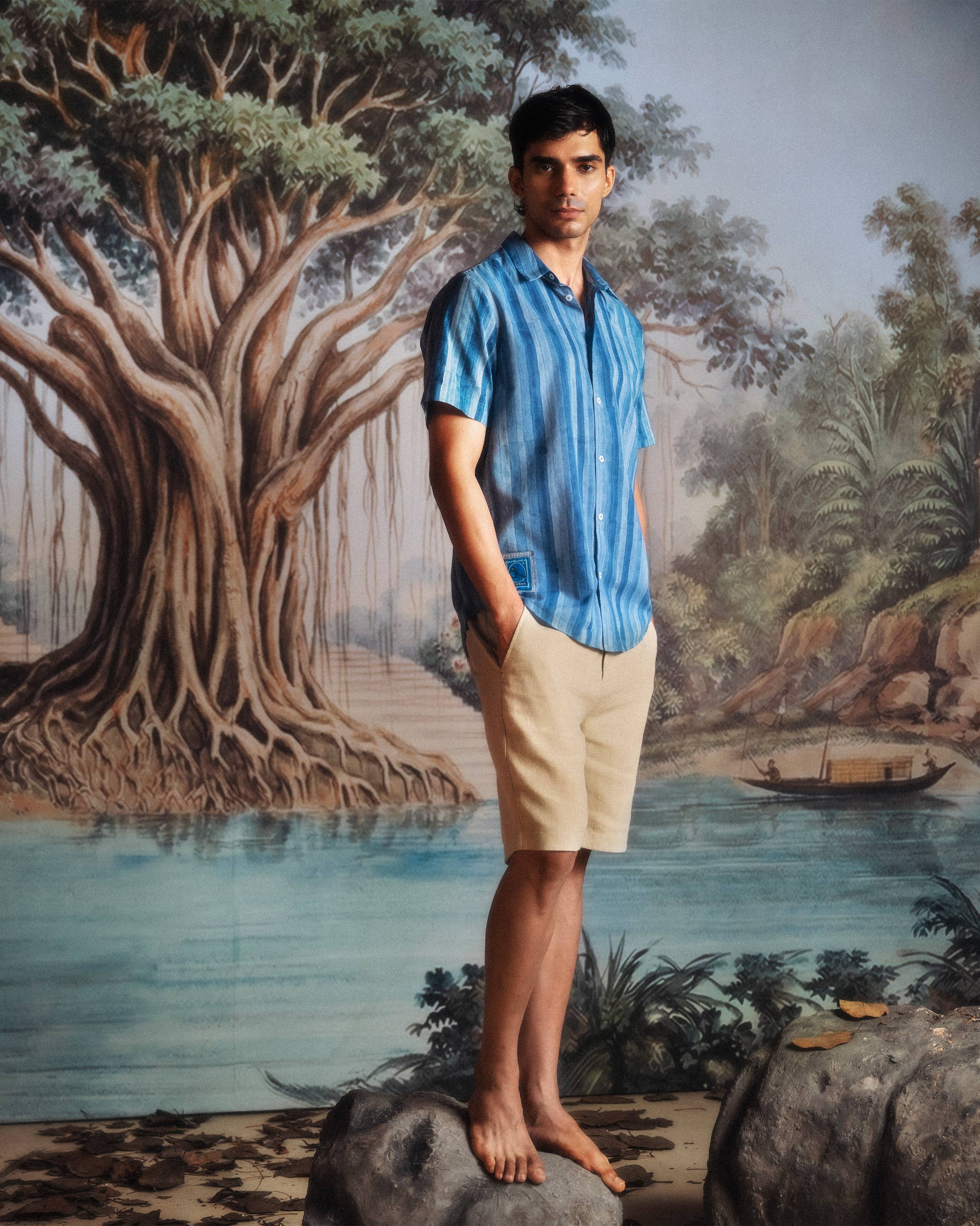 Ganga Shirt - Tonal Blue Stripe Printed