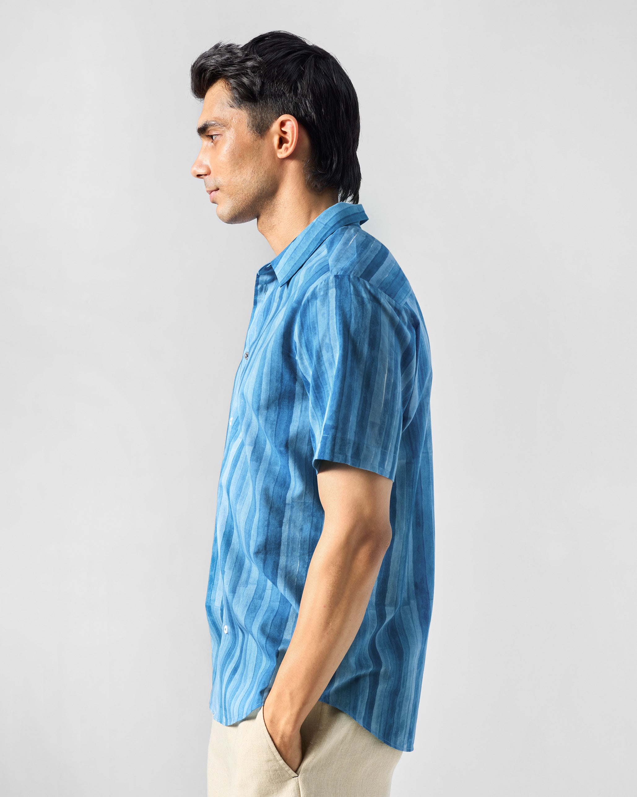 Ganga Shirt - Tonal Blue Stripe Printed