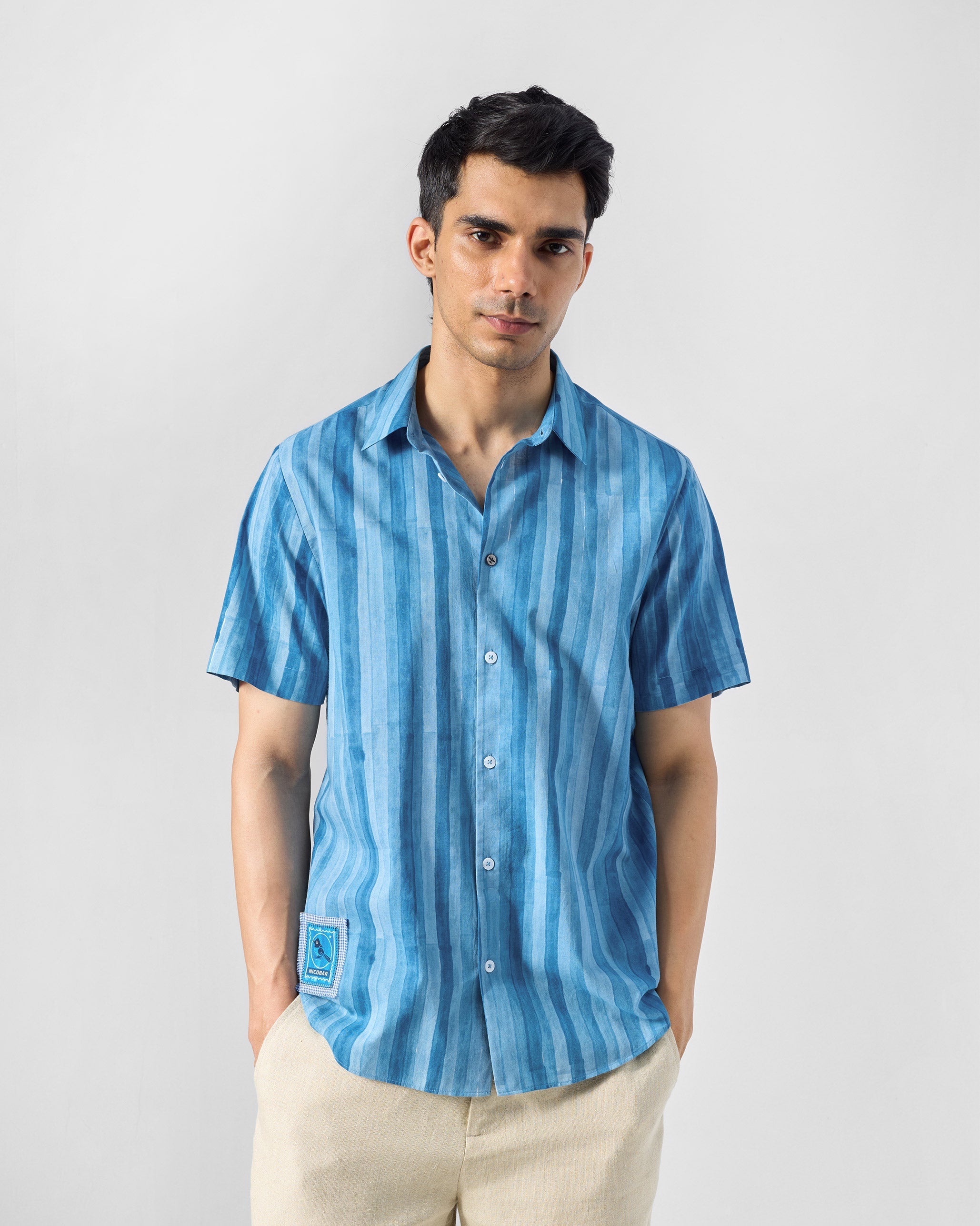 Ganga Shirt - Tonal Blue Stripe Printed