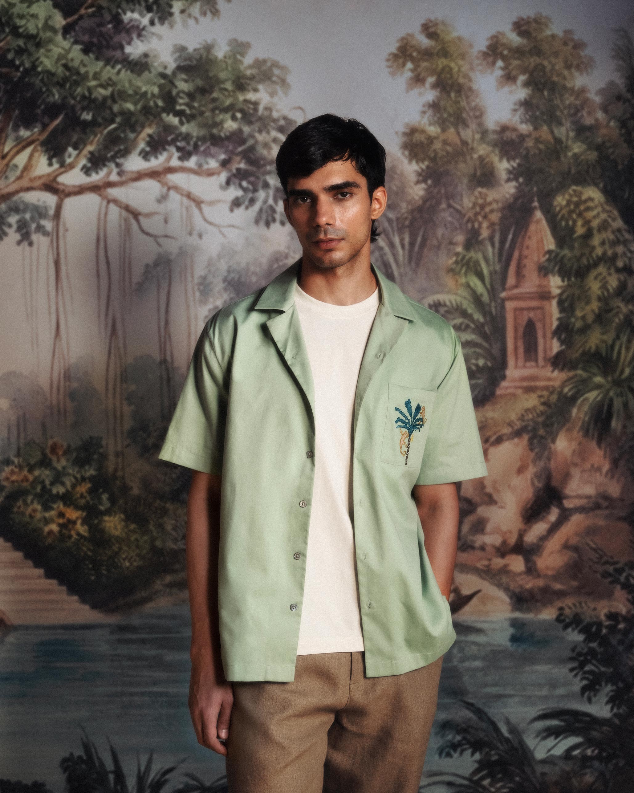 Jaisal Shirt - Sage Green Embroidered