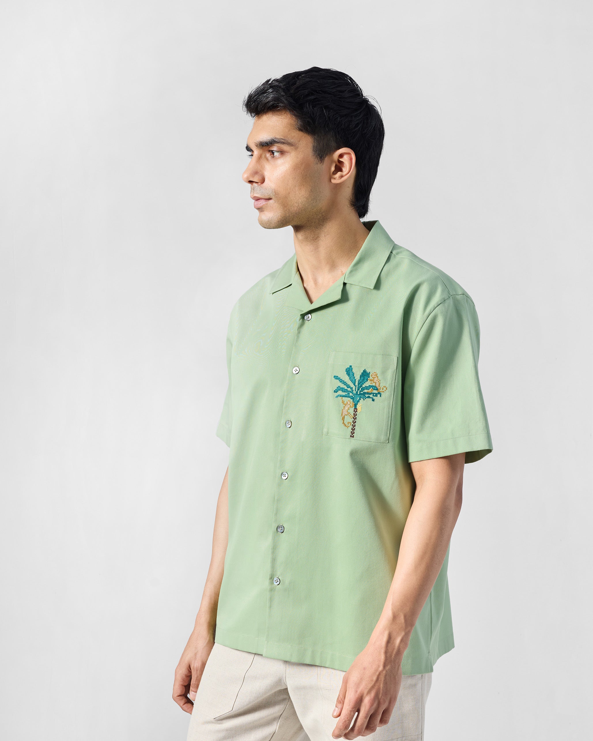 Jaisal Shirt - Sage Green Embroidered