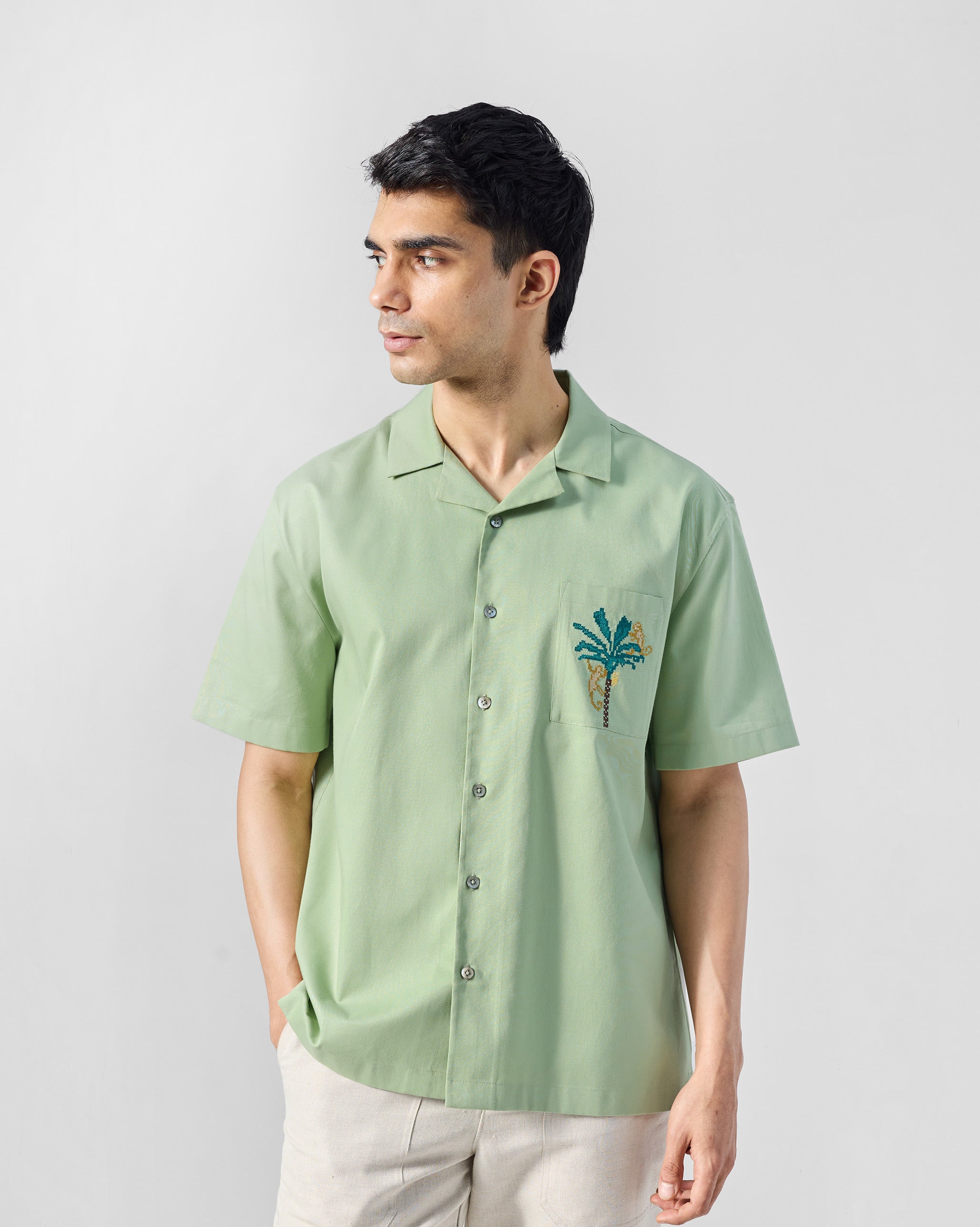 Jaisal Shirt - Sage Green Embroidered