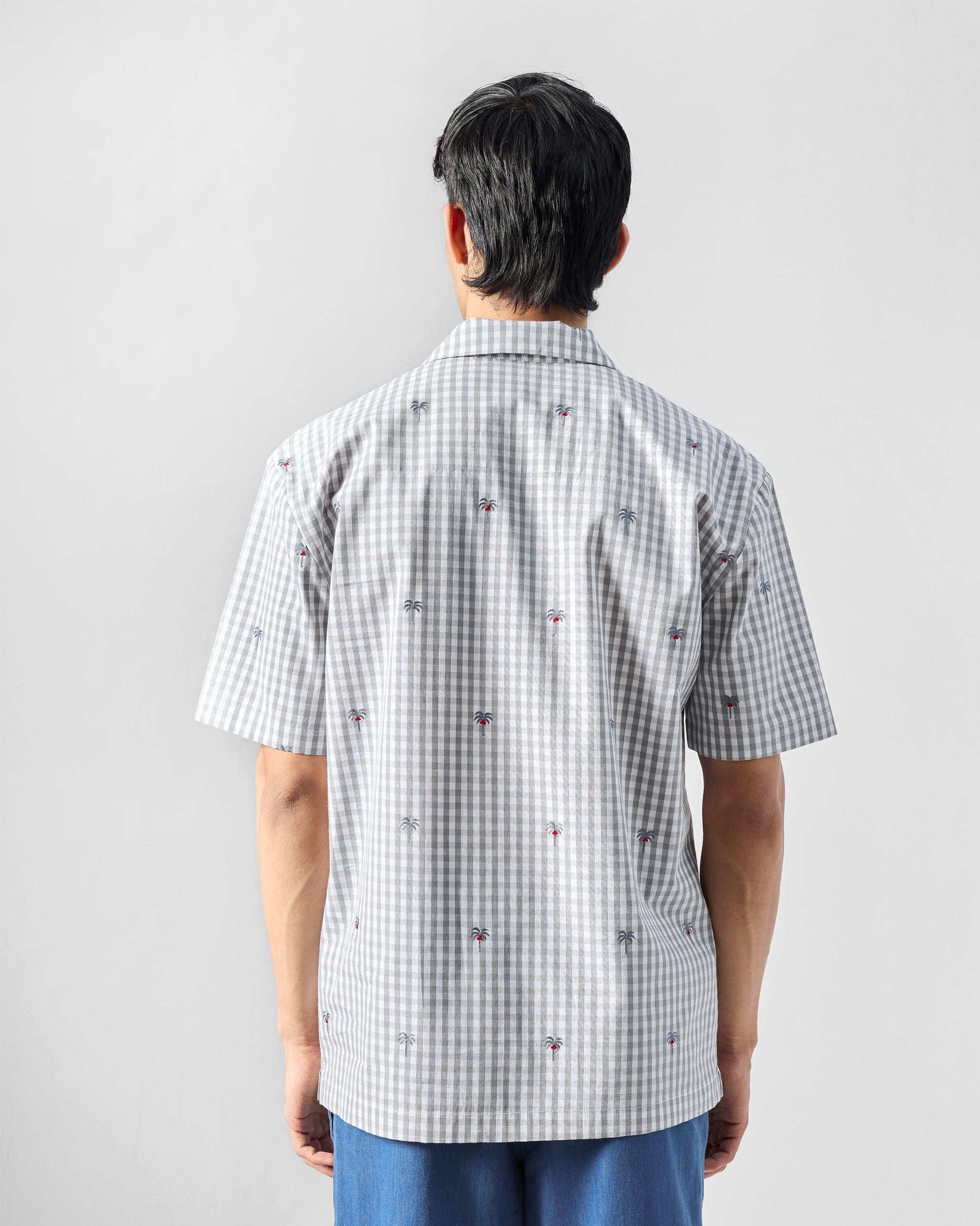 Bena Shirt - Charcoal & White Embroidered
