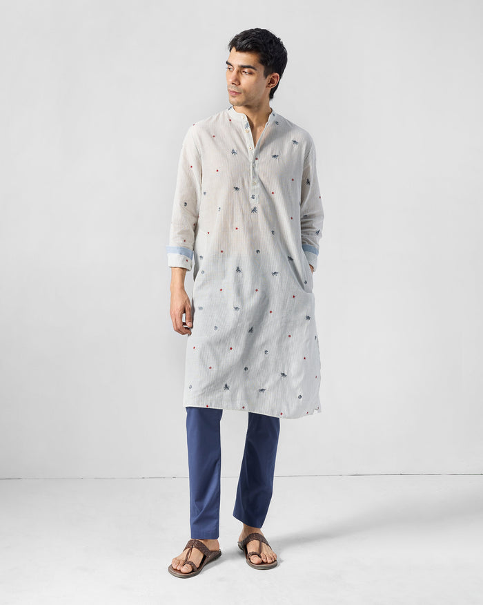 Bageecha Kurta - Charcoal & White Embroidered