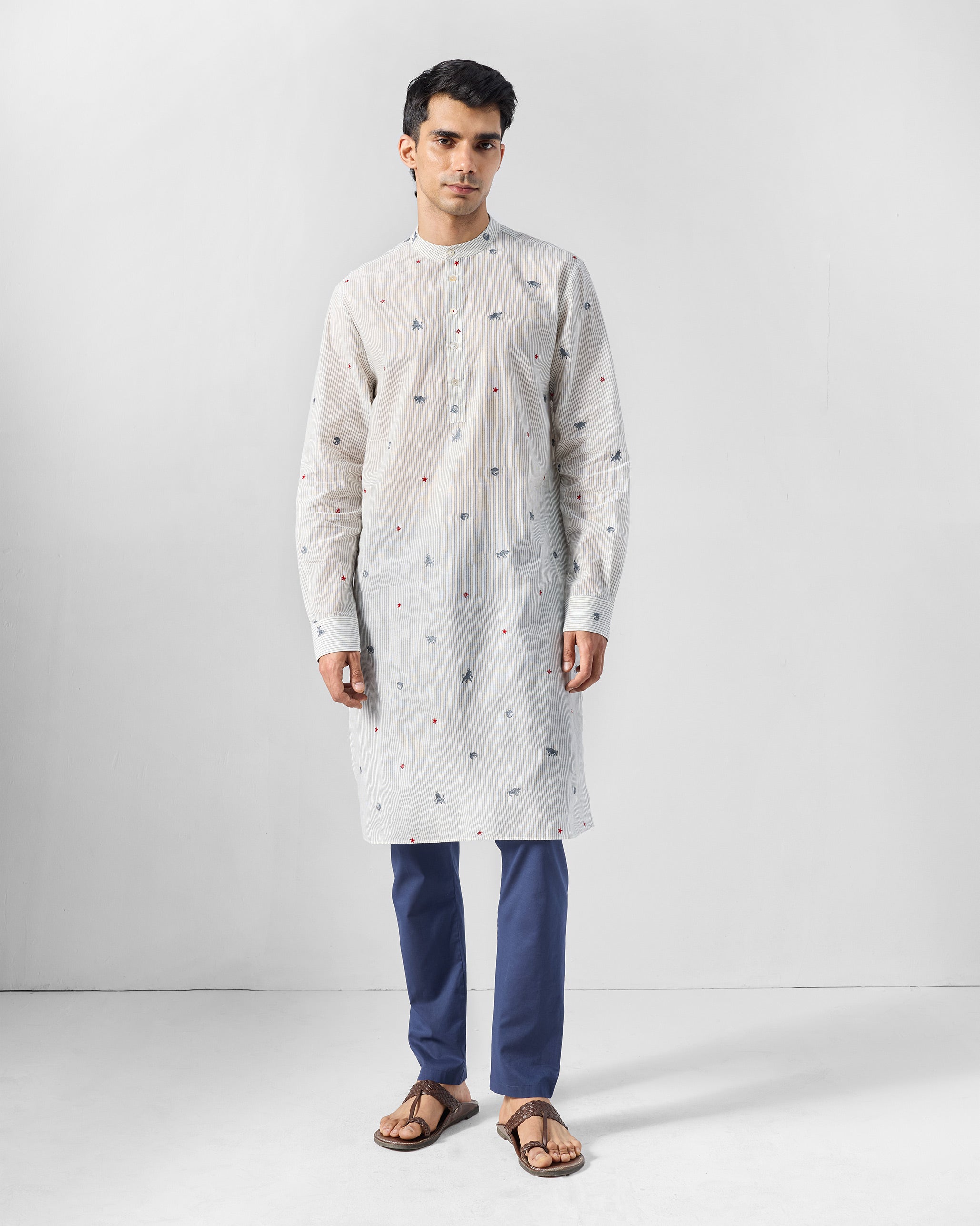 Bageecha Kurta - Charcoal & White Embroidered