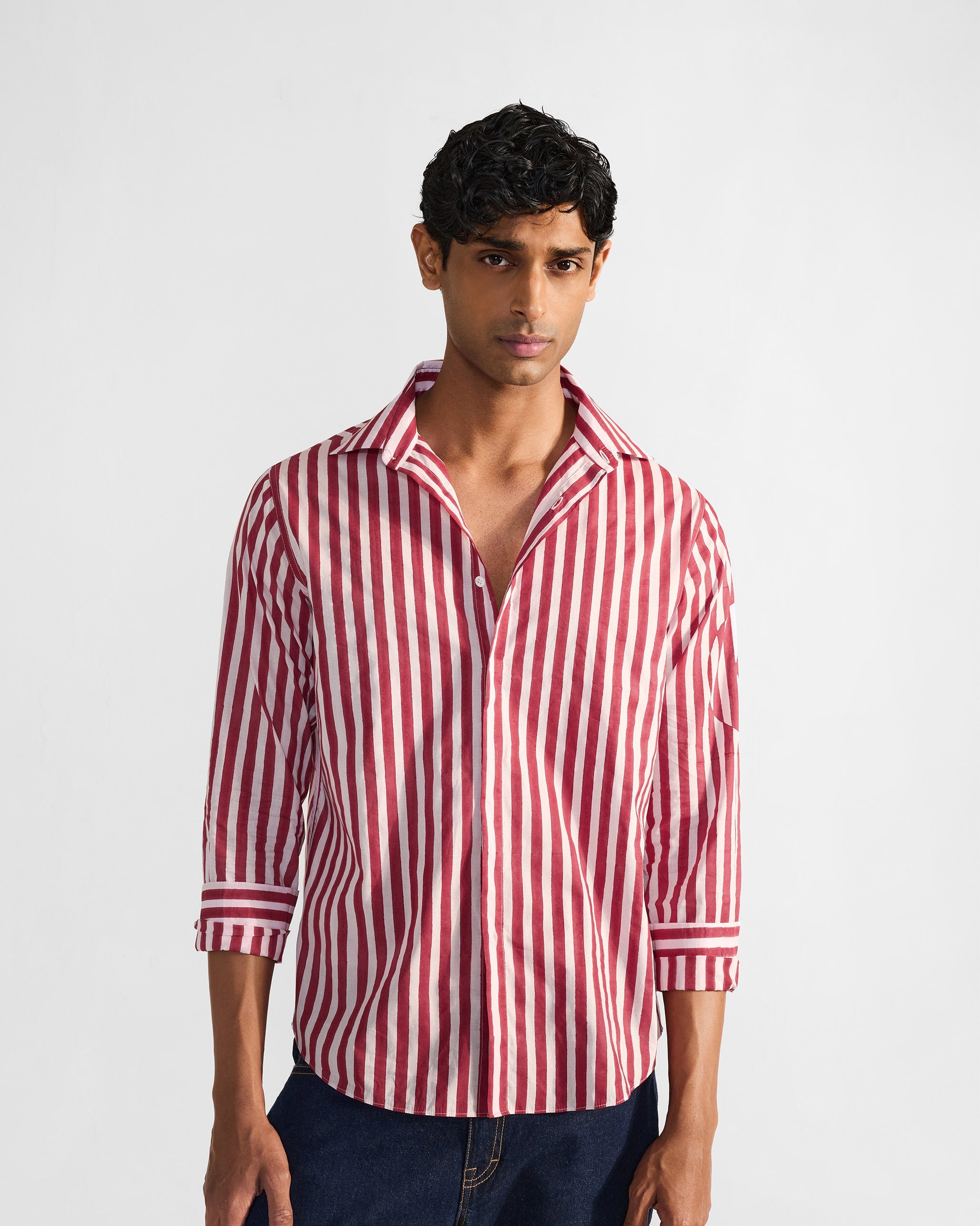 Civet Shirt - Red & White Stripes Print