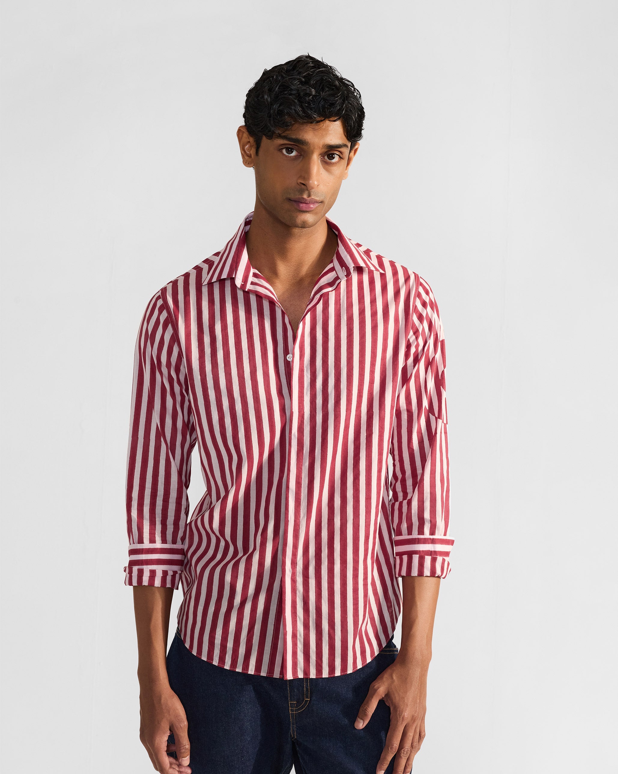 Civet Shirt - Red & White Stripes Print