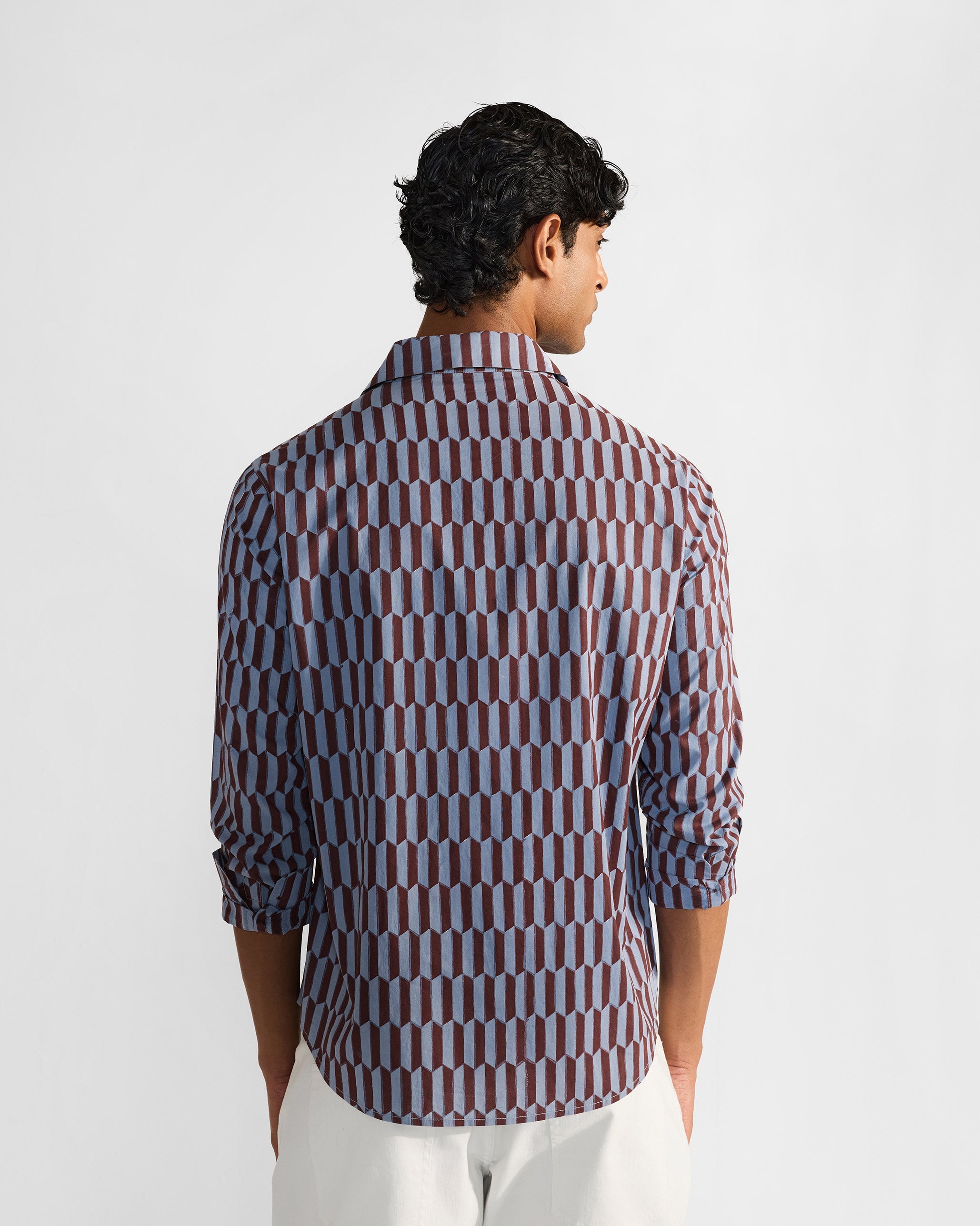 Drongo Shirt - Brown & Light Blue Print