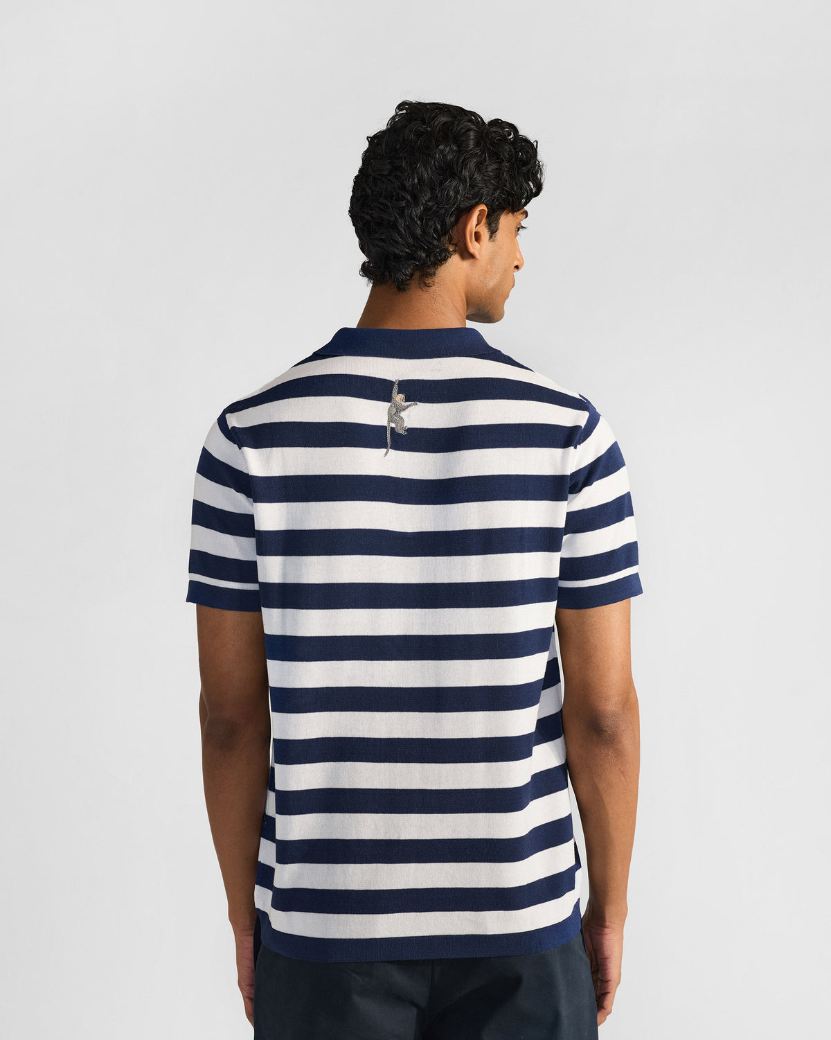 Macaque Polo - Striped Embroidered Cotton Knit Regular Fit