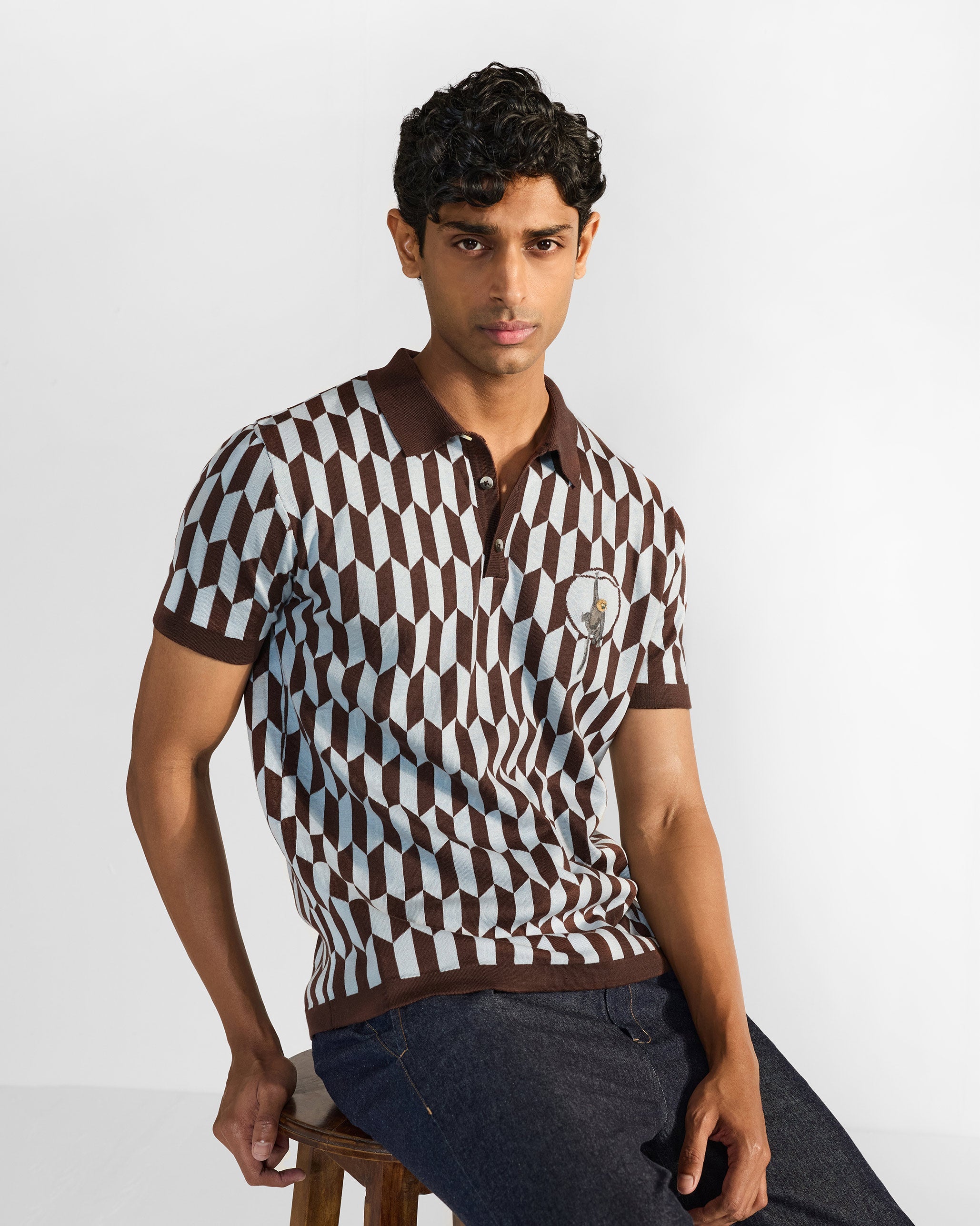 Langur Polo T-Shirt - Brown & Light Grey
