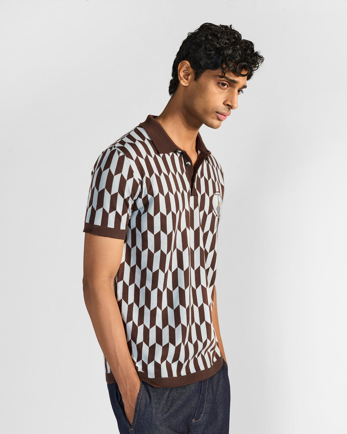 Langur Polo - Printed Embroidered Cotton Knit Regular Fit