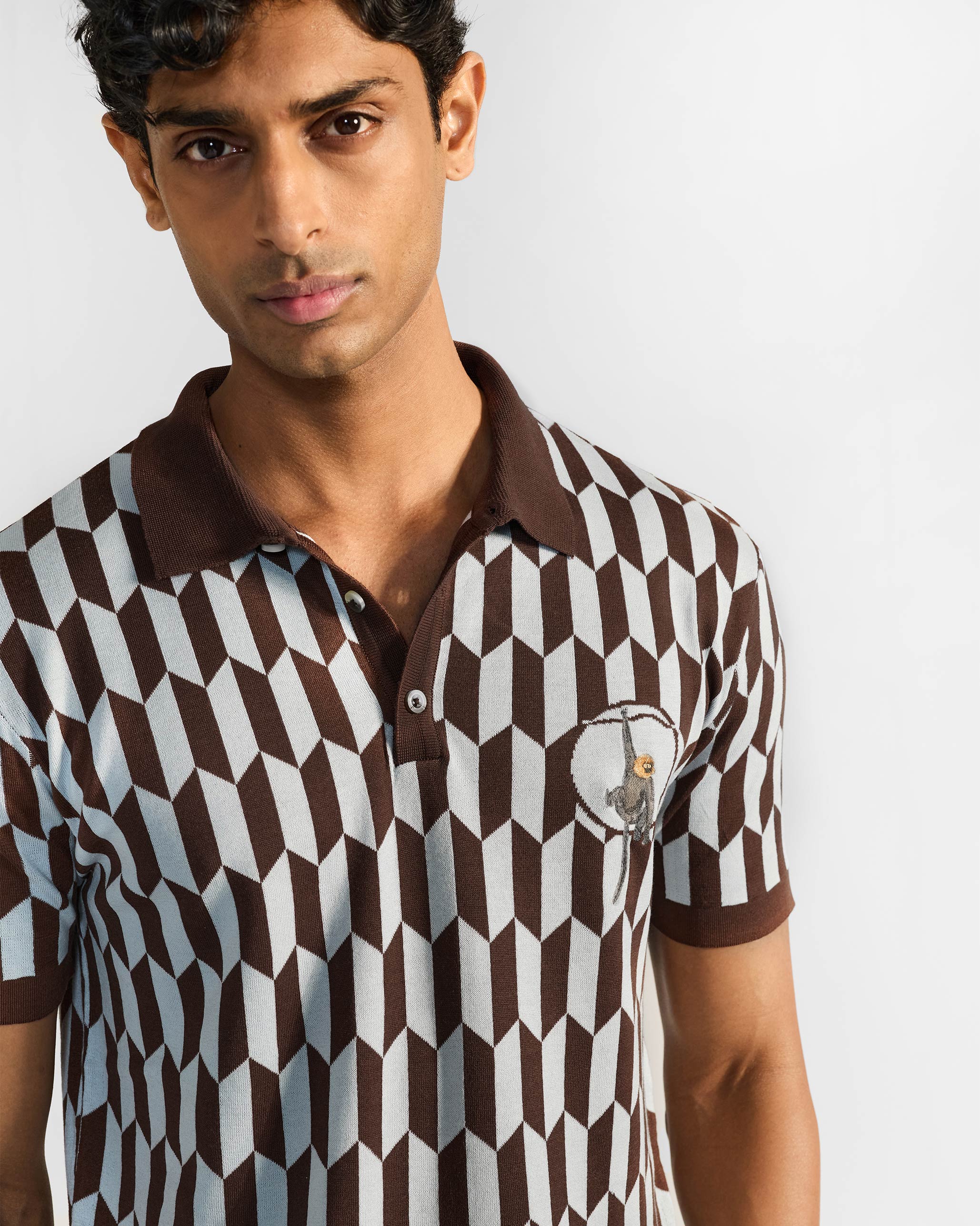 Langur Polo T-Shirt - Brown & Light Grey