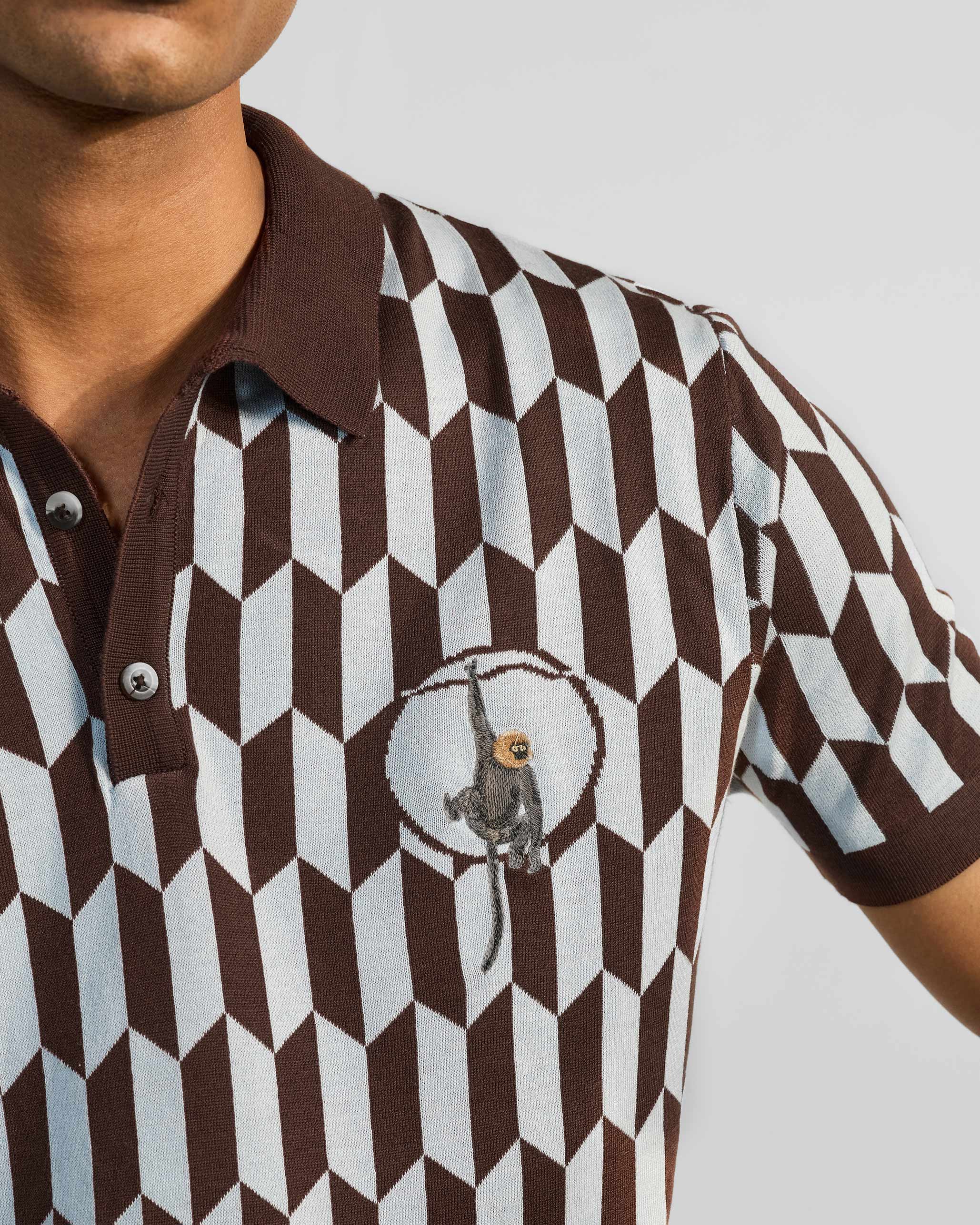 Langur Polo - Printed Embroidered Cotton Knit Regular Fit
