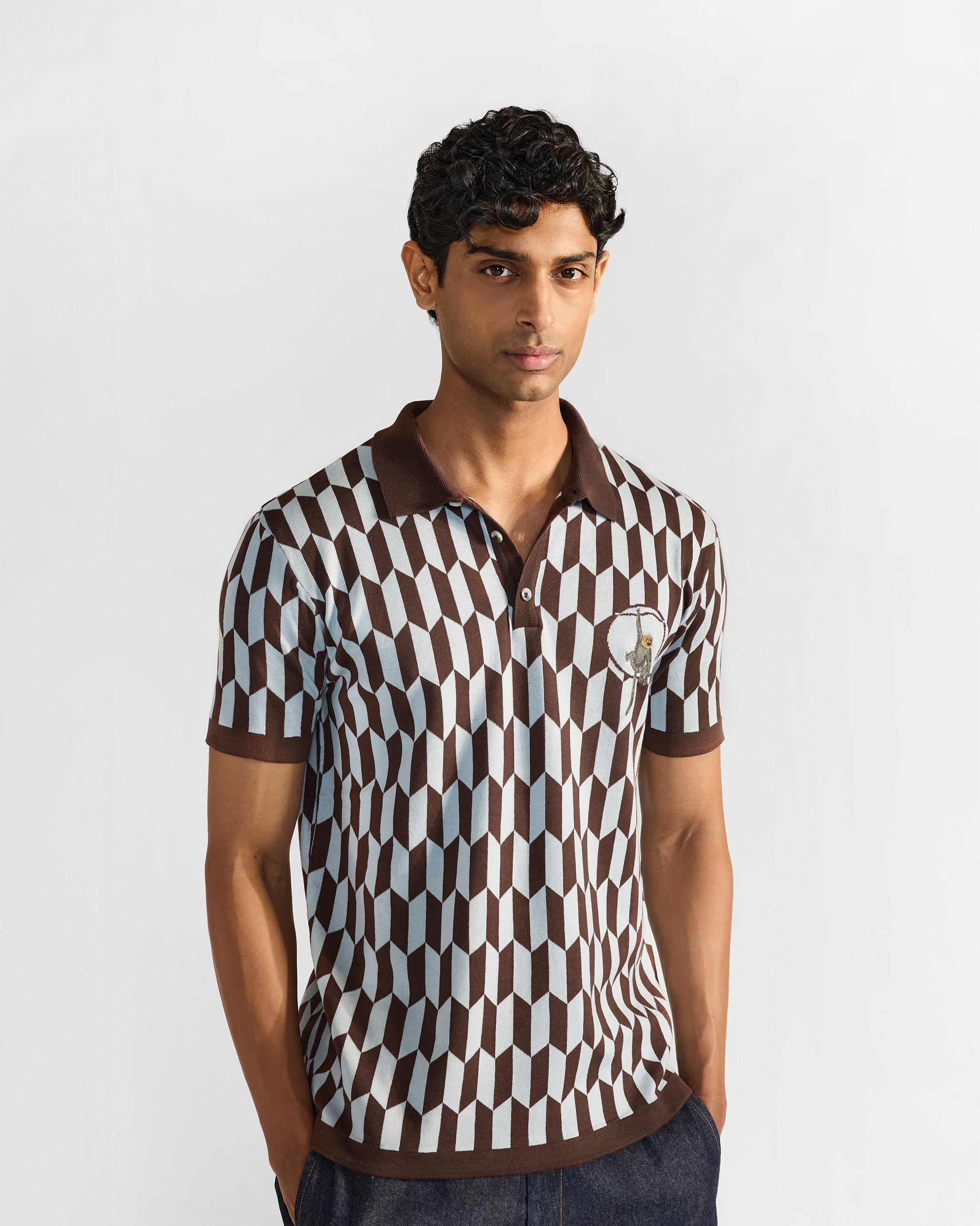 Langur Polo T-Shirt - Brown & Light Grey