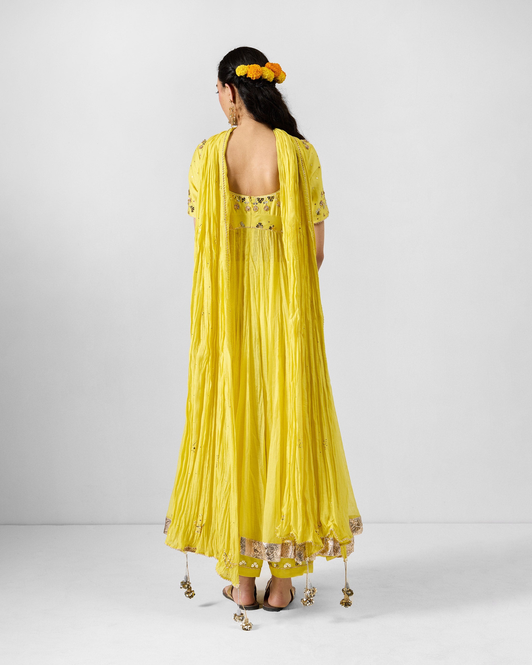 Shanti Dupatta - Yellow Embroidered