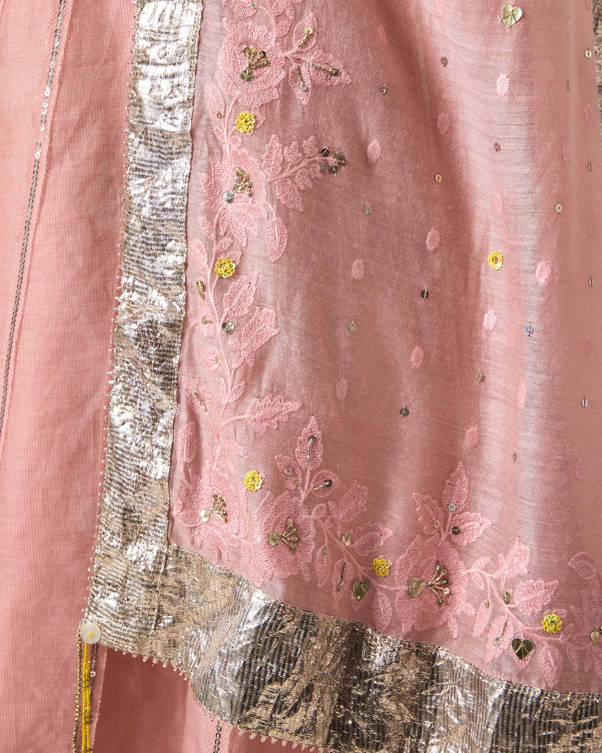Lila Dupatta - Dust Pink Embroidered