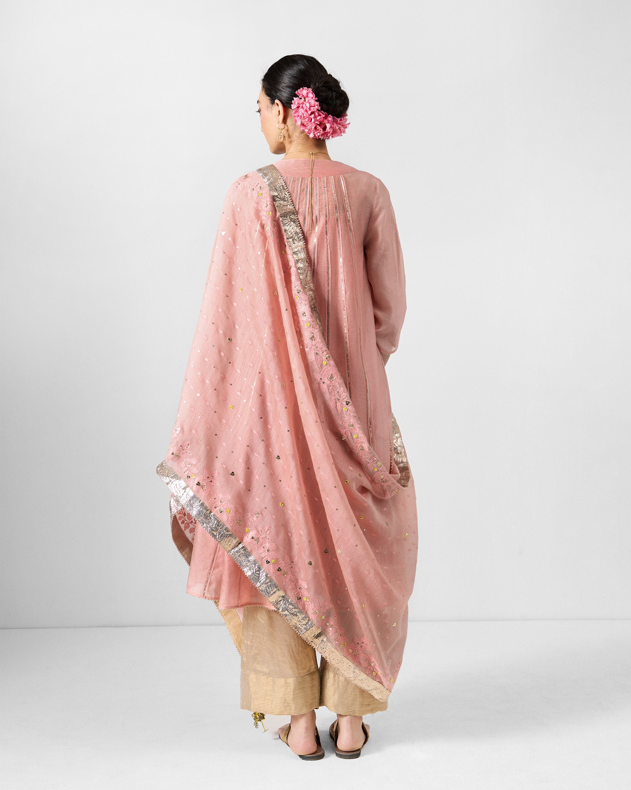 Lila Dupatta - Dust Pink Embroidered