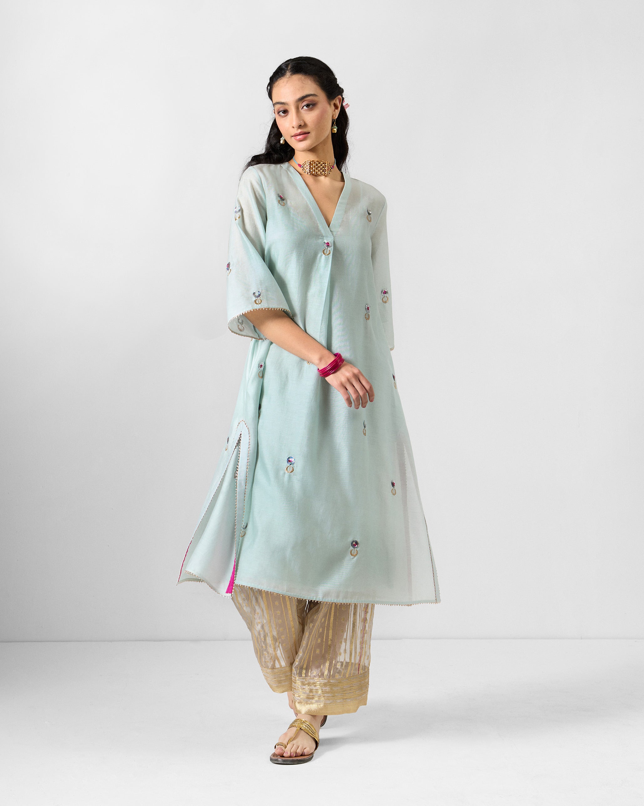 Torna Kurta with Slip - Powder Blue Embroidered