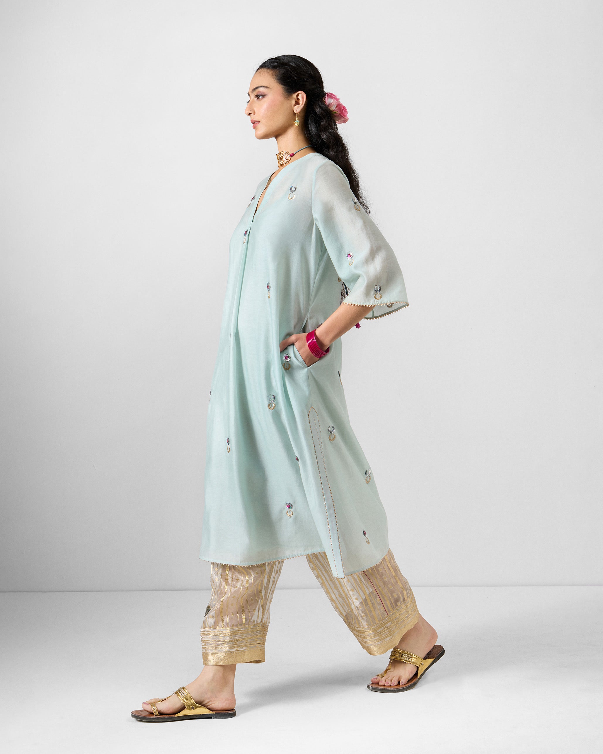 Torna Kurta with Slip - Powder Blue Embroidered