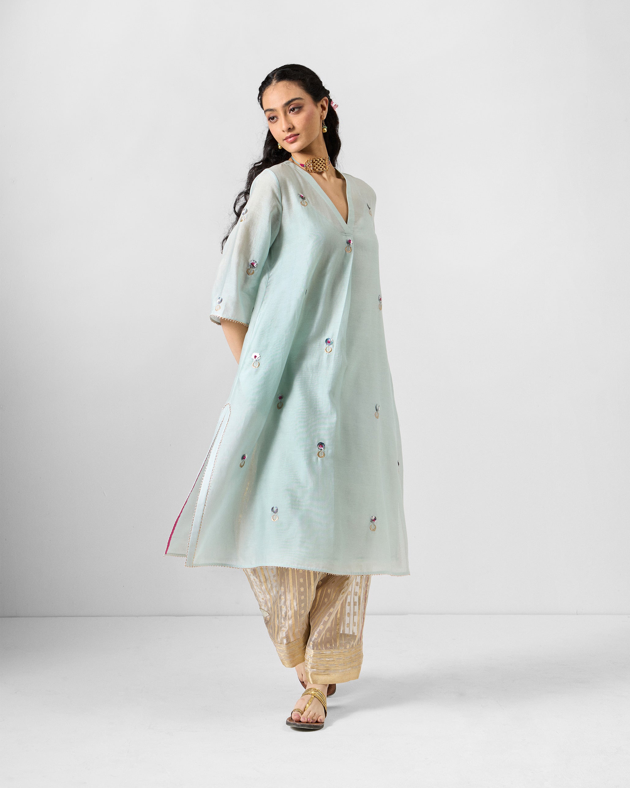 Torna Kurta with Slip - Powder Blue Embroidered
