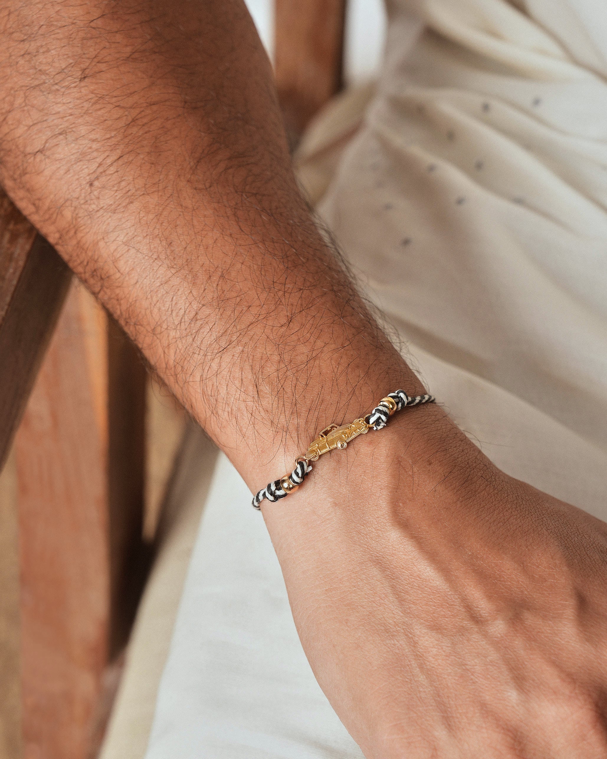 Vintage Car Rakhi - Charcoal & White Stripes