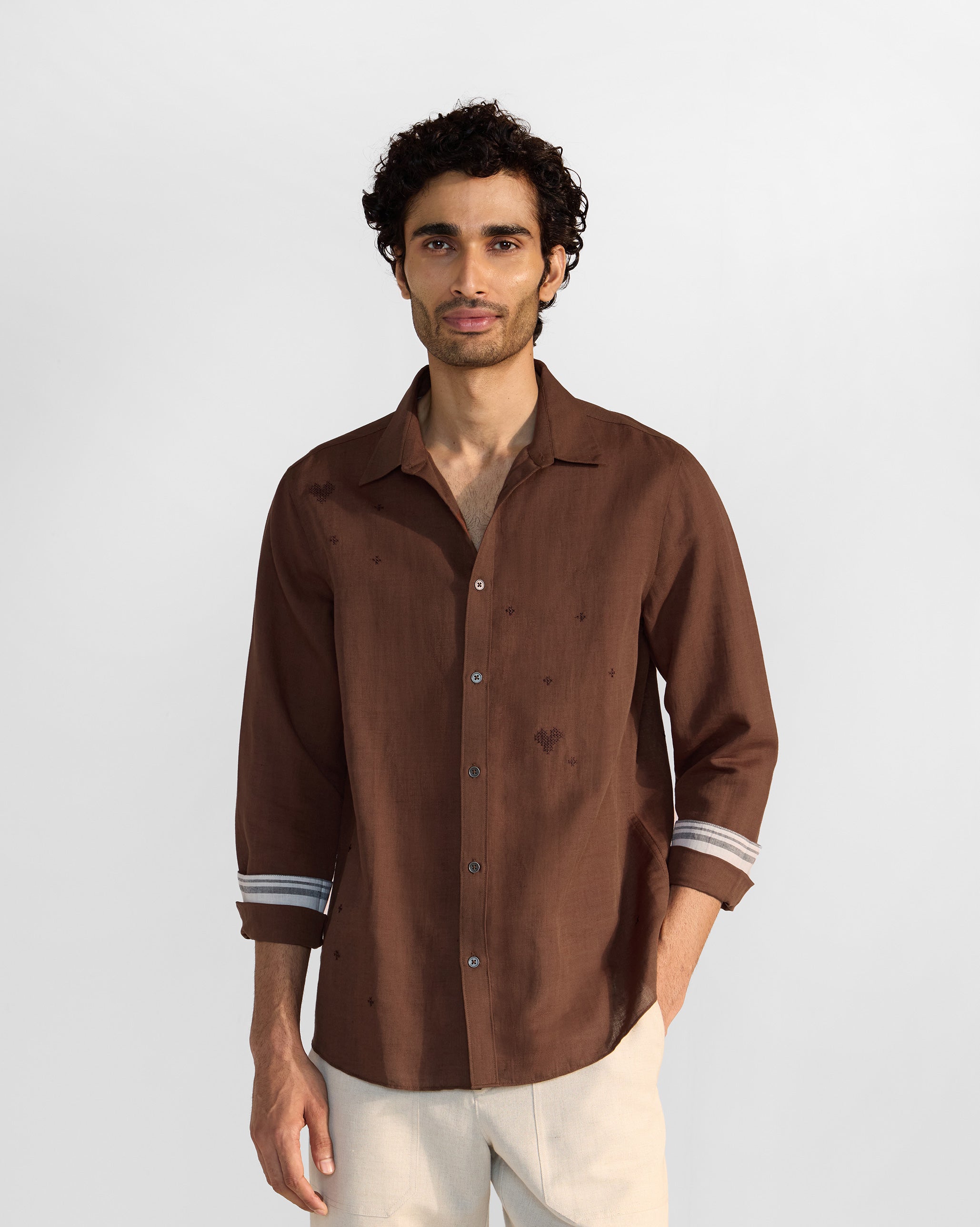 Classic Shirt - Brown Embroidered