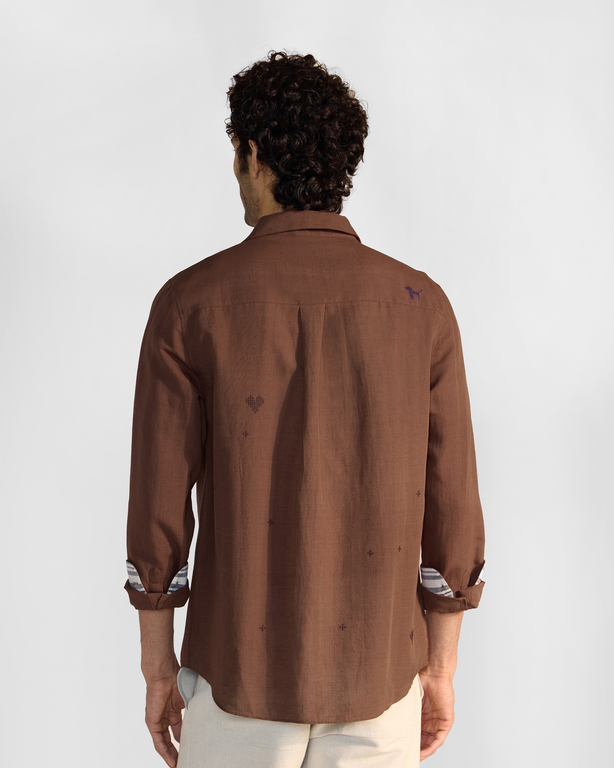 Classic Shirt - Brown Embroidered