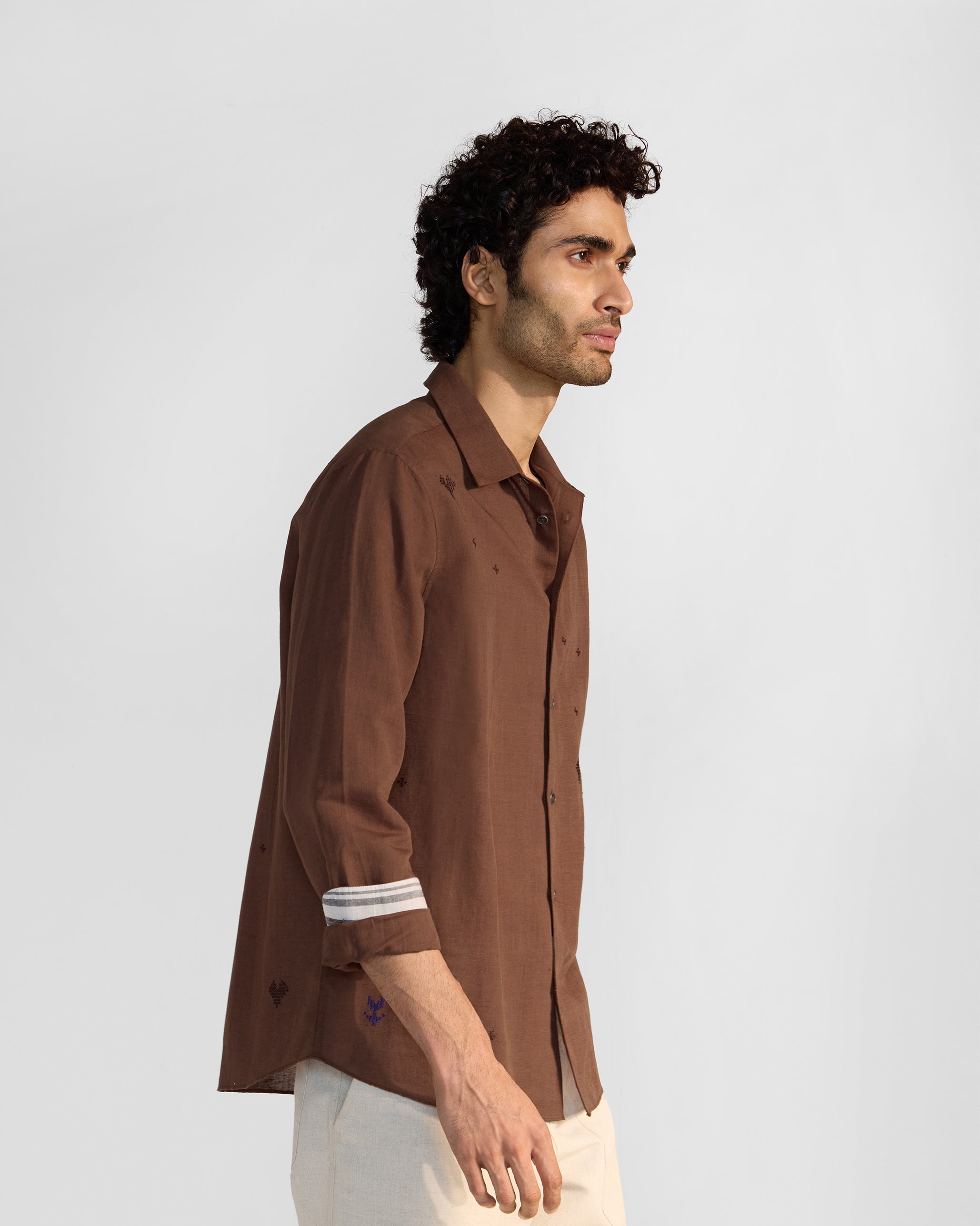 Classic Shirt - Brown Embroidered
