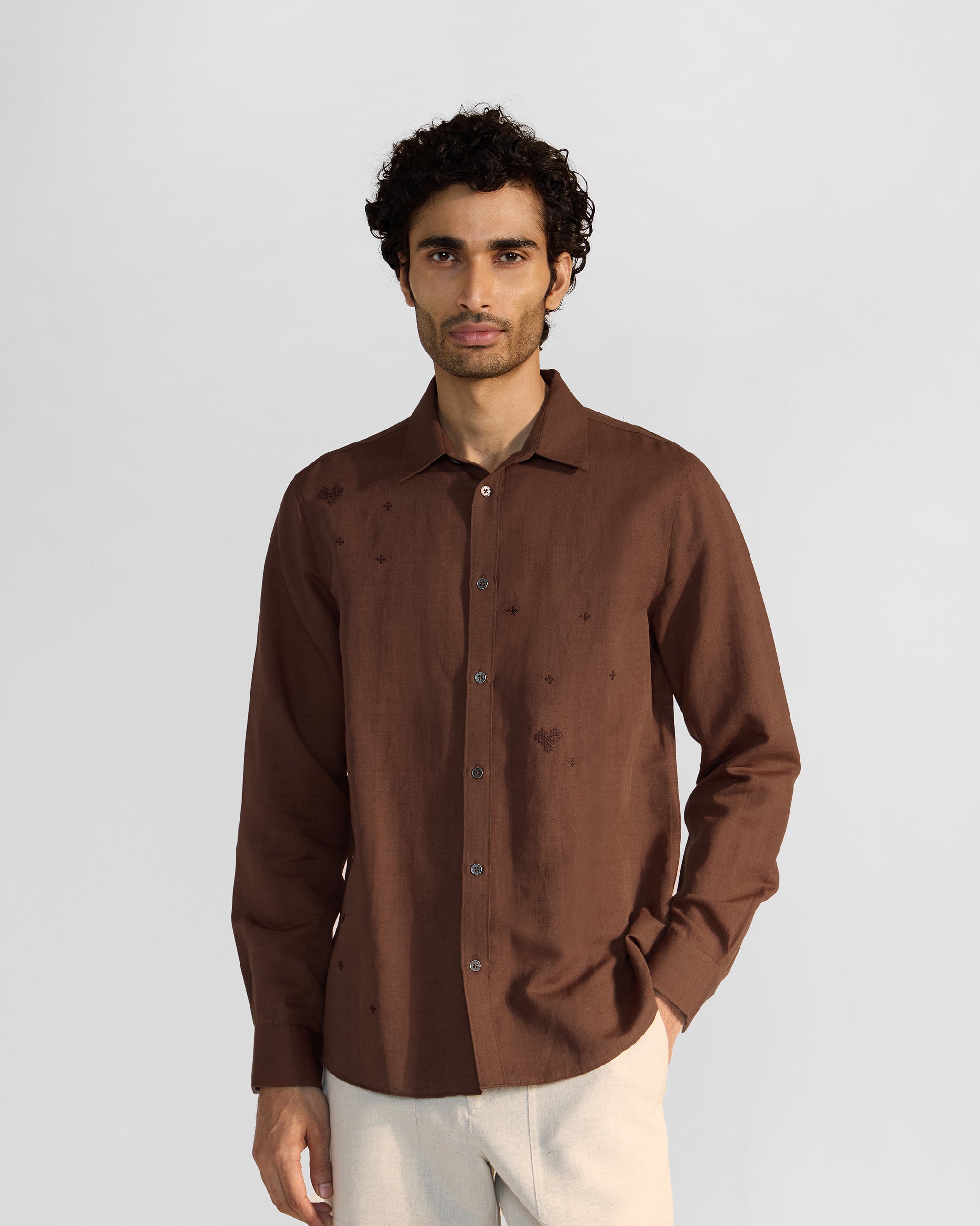 Classic Shirt - Brown Embroidered