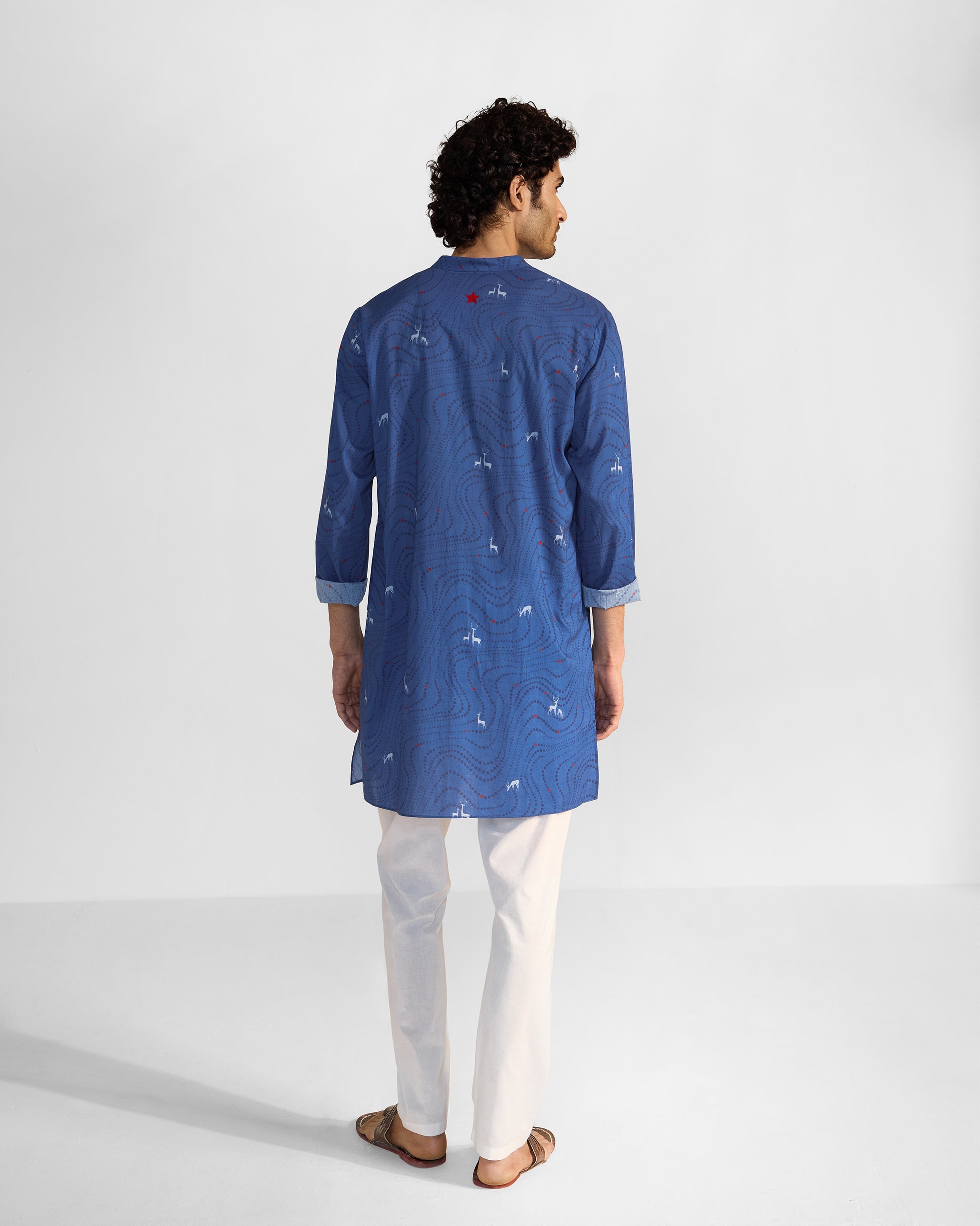 Front Pleat Kurta - Blue & White Printed